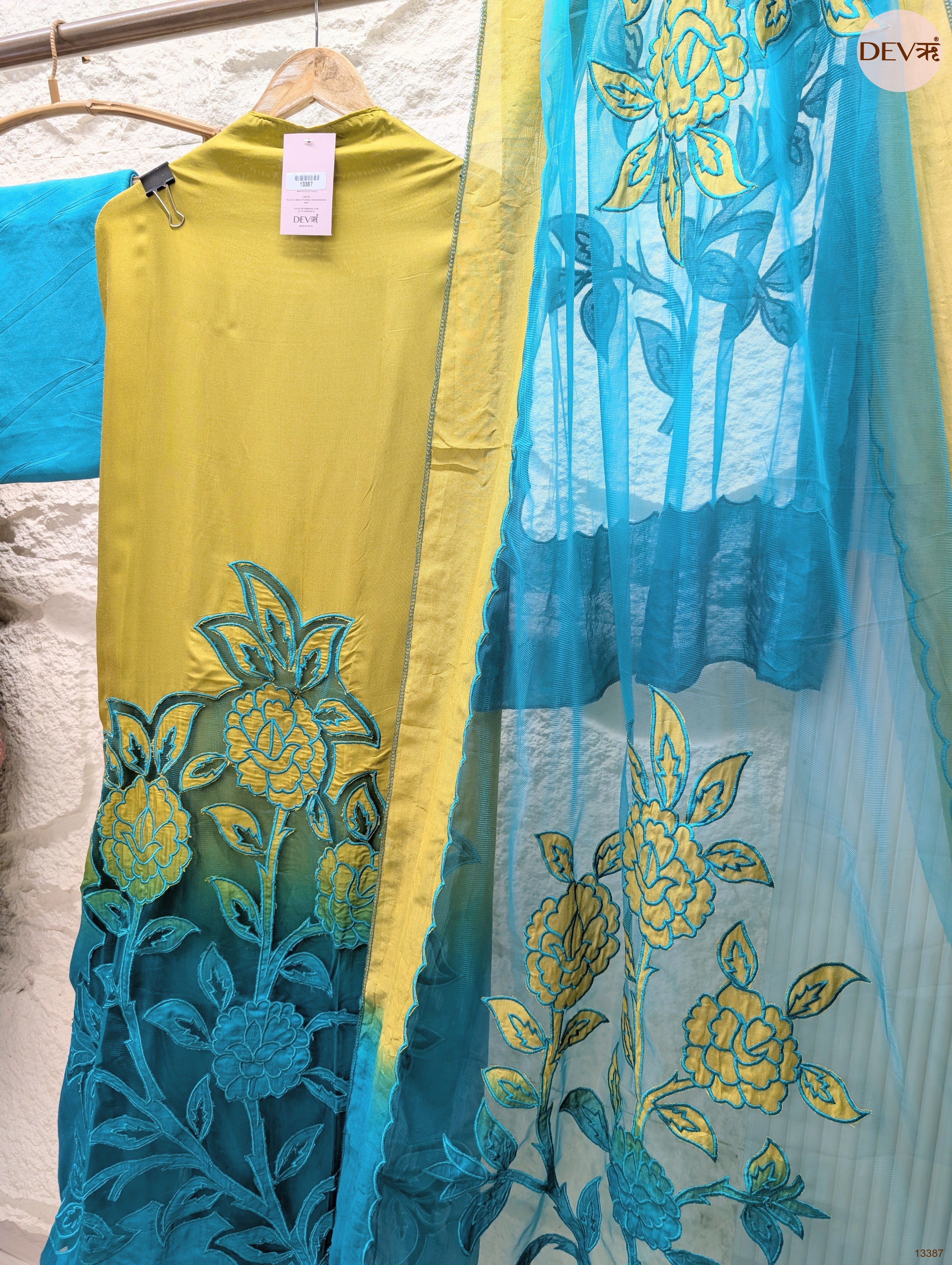 Mustard Muslin Embroidered Unstitched 3-Piece Suit (Devri – D.No 13387)