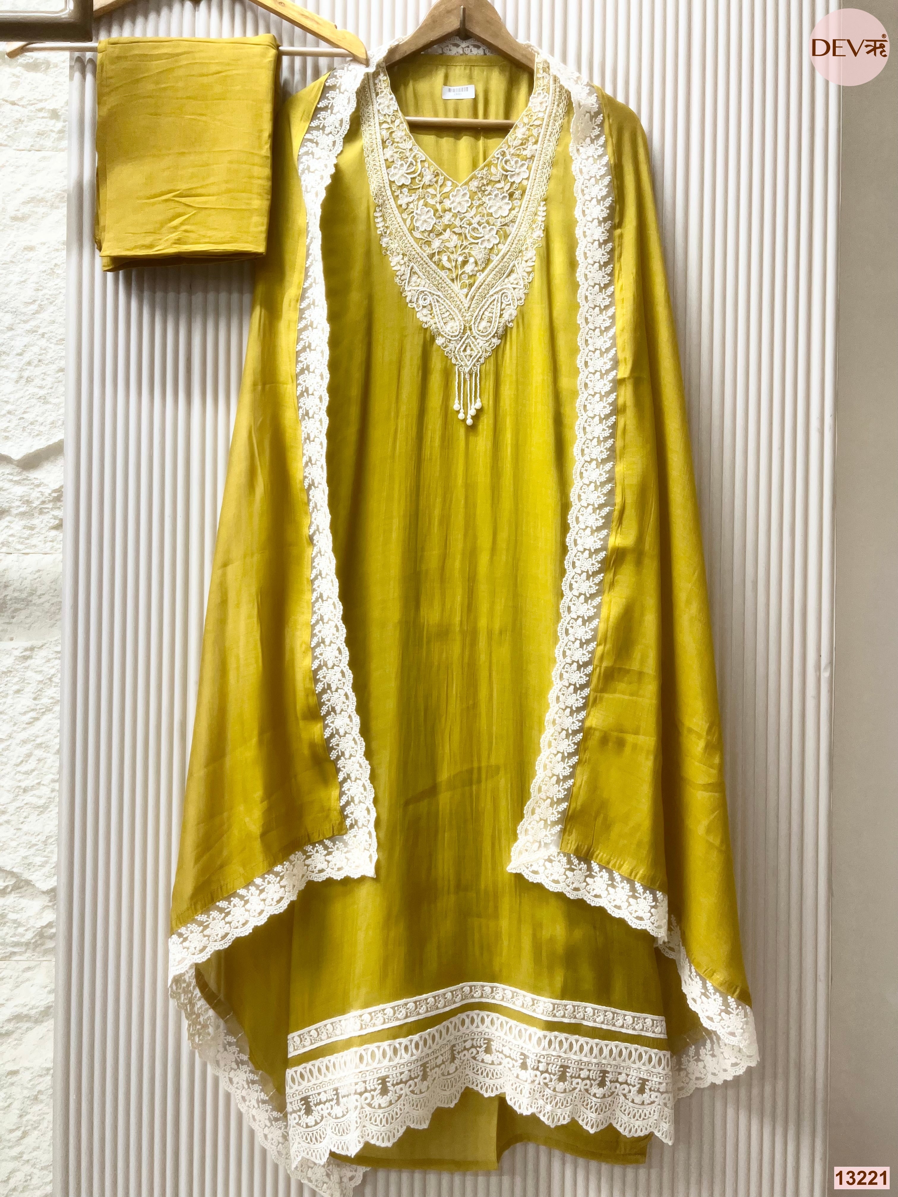 Mustard Mul Cotton Embroidered Unstitched 3-Piece Suit (Devri – D.No 13221)
