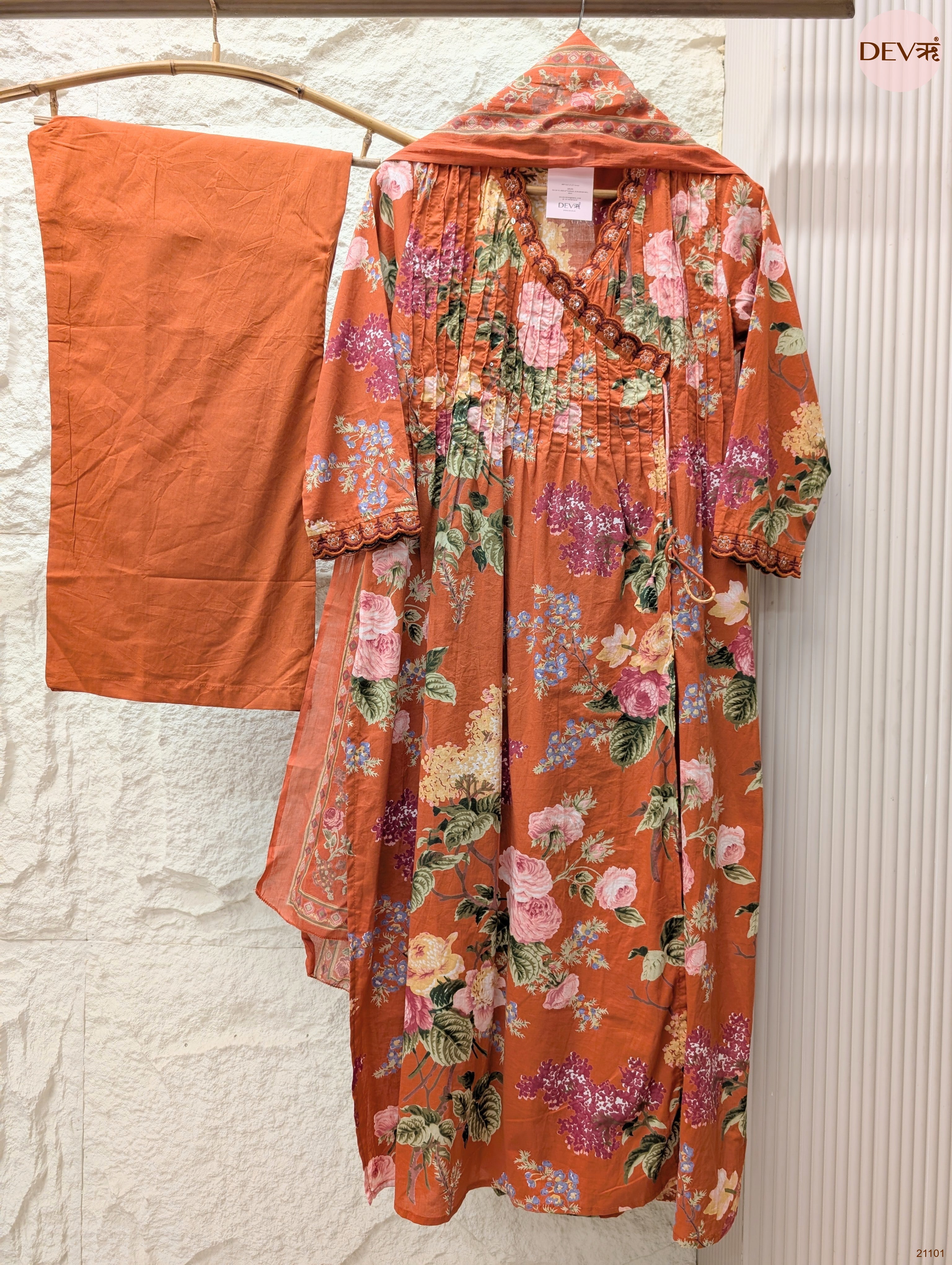 Gulraaz Pure Cotton Printed Rust 3-Piece Set (Devri – D.No 21101)