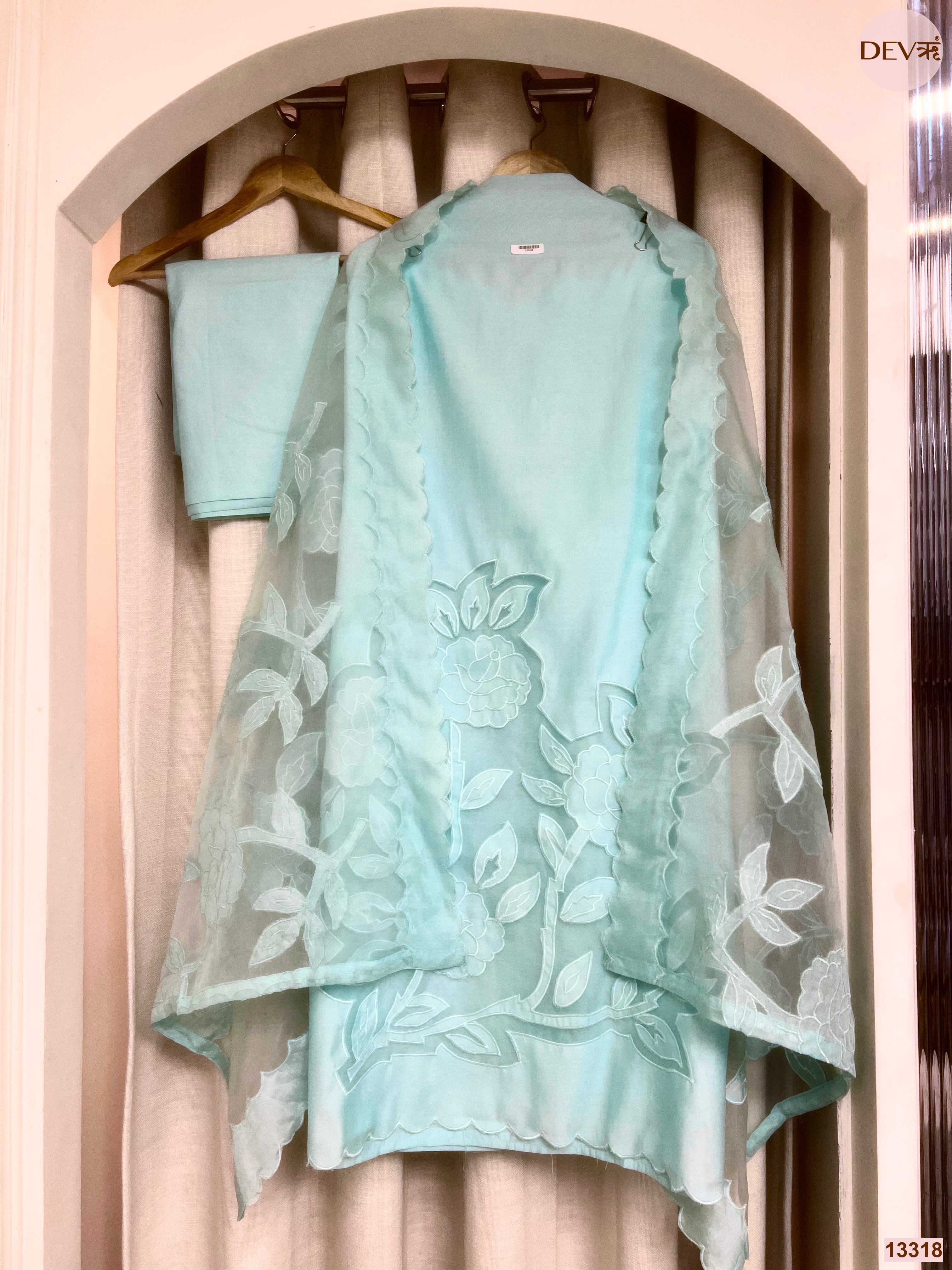 Aqua Embroidered Unstitched 3-Piece Suit (Devri – D.No 13318)