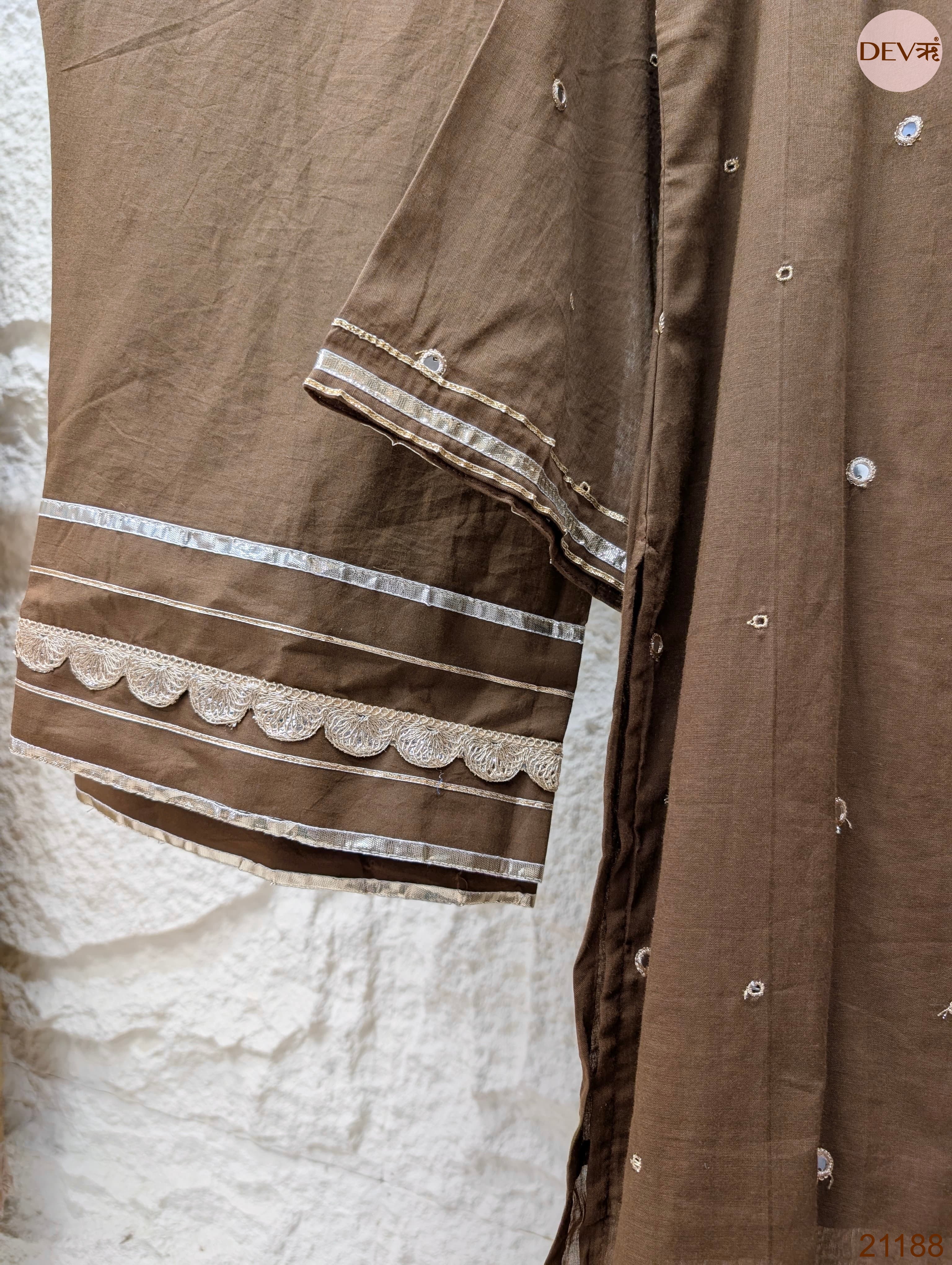 Zarmina Pure mul cotton Embroidered Brown 3-Piece Set (Devri – D.No 21188)