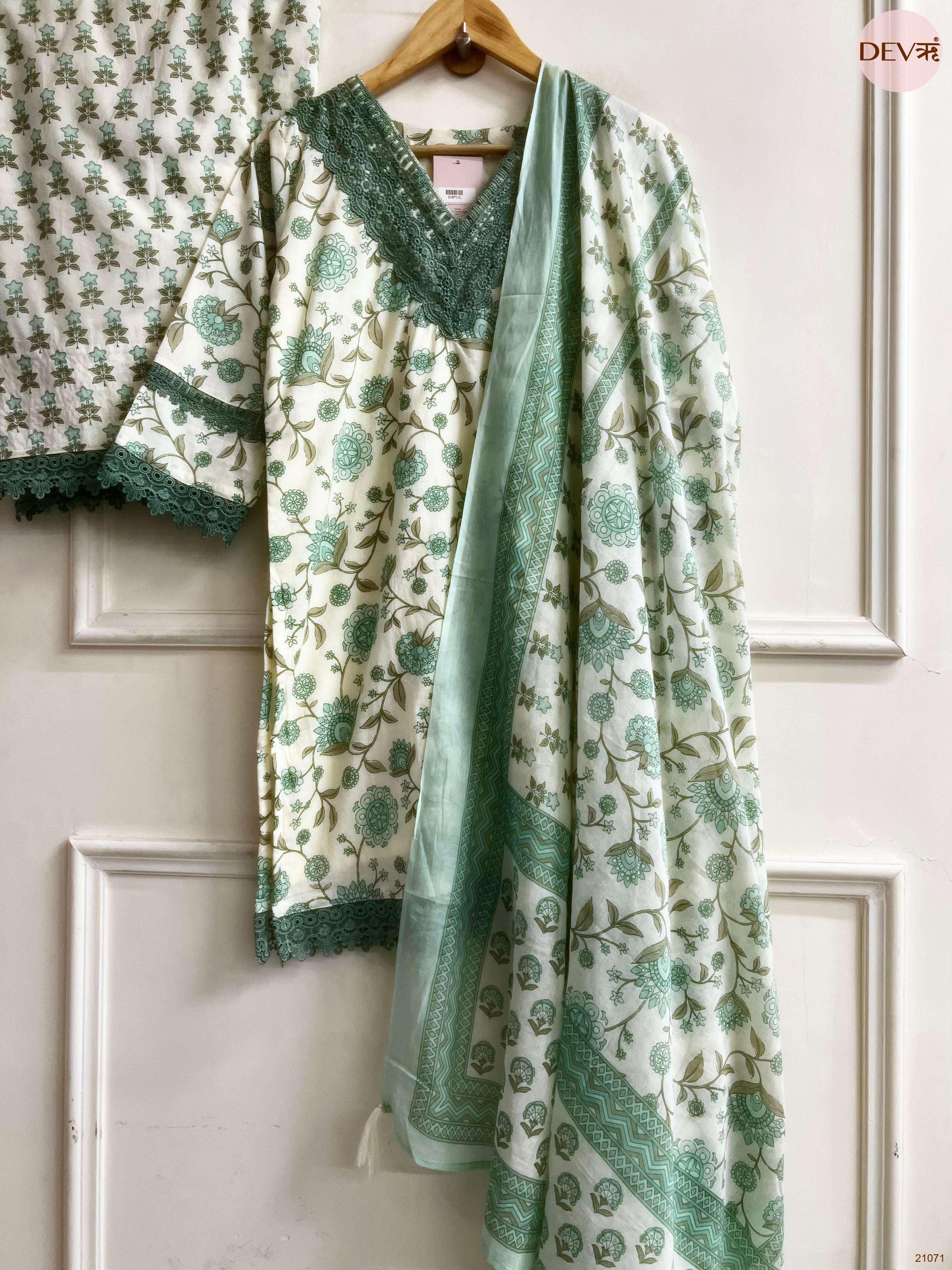 Gulnaar Pure cotton Printed Mint Green 3-Piece Set (Devri – D.No 21071)