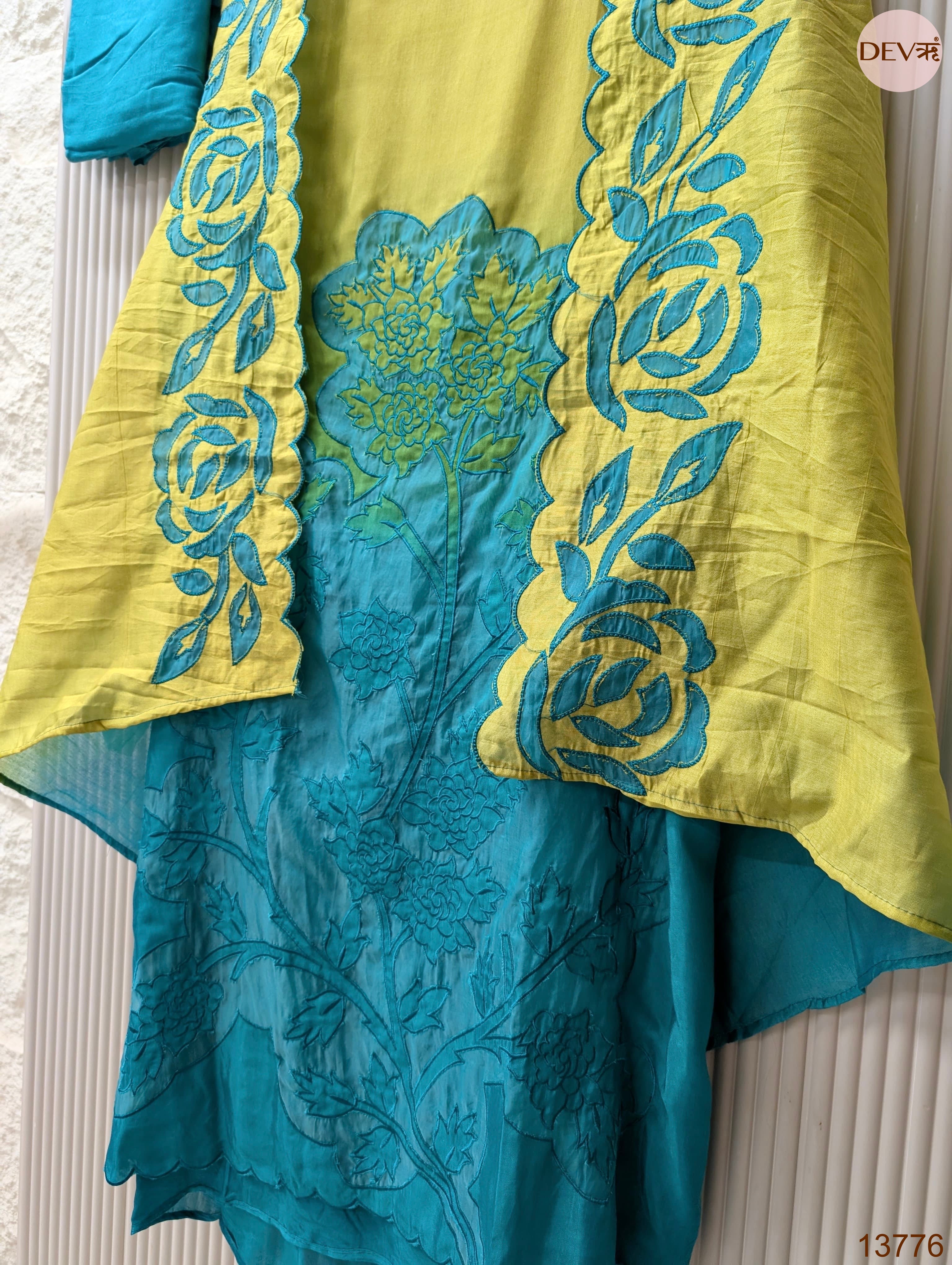 Lime Muslin Embroidered Unstitched 3-Piece Suit (Devri – D.No 13776)