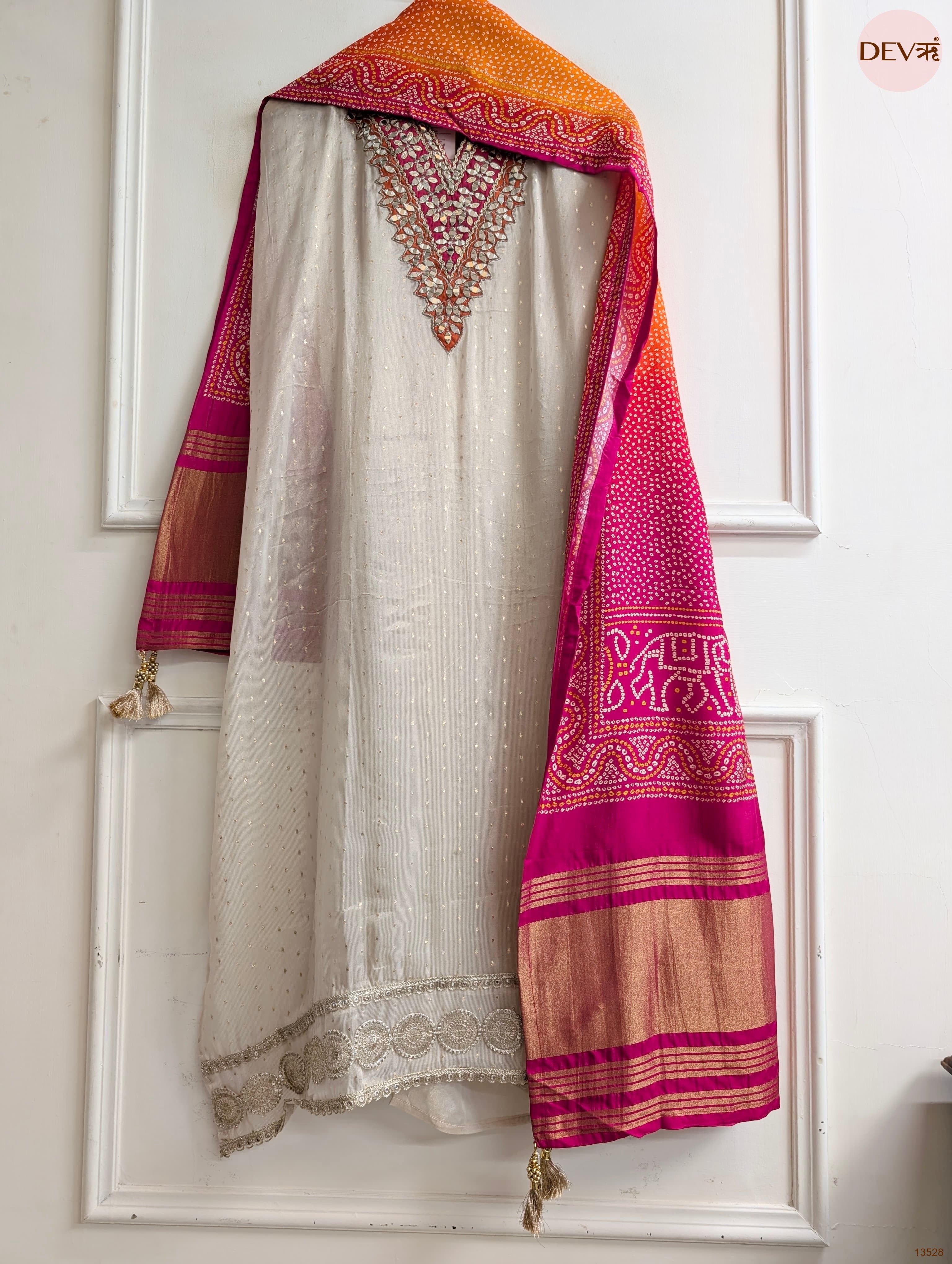 Cream Tissue Silk Embroidered Unstitched 3-Piece Suit (Devri – D.No 13528)