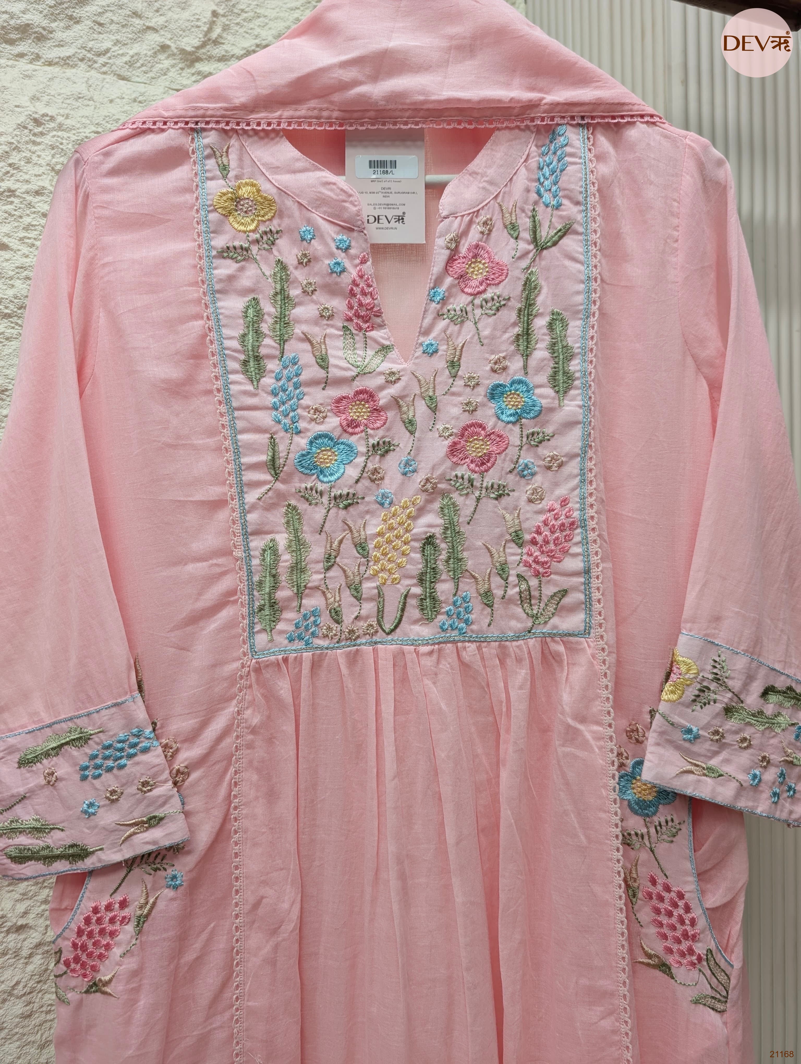 Gulnaaz Pure Cotton Embroidered Pink 3-Piece Set (Devri – D.No 21168)