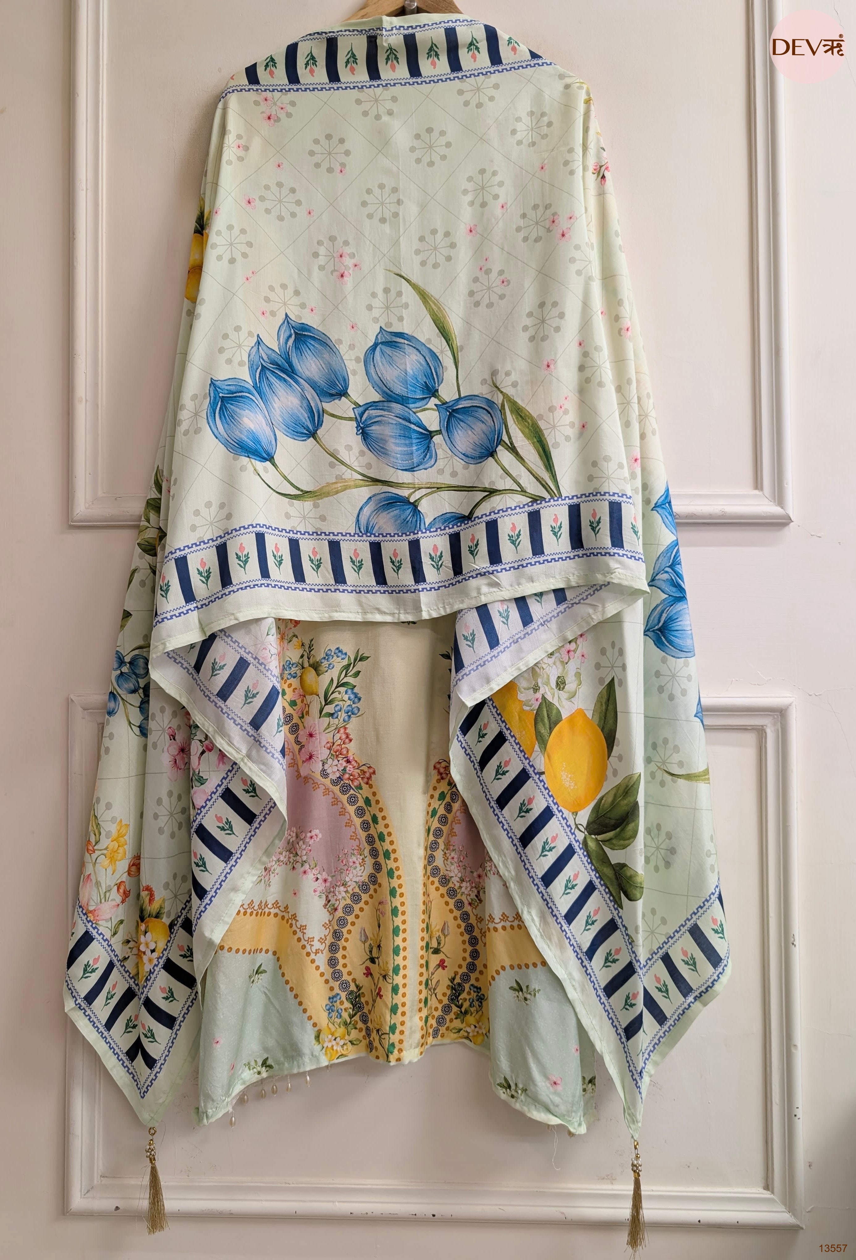 Mint Muslin Printed Unstitched 3-Piece Suit (Devri – D.No 13557)