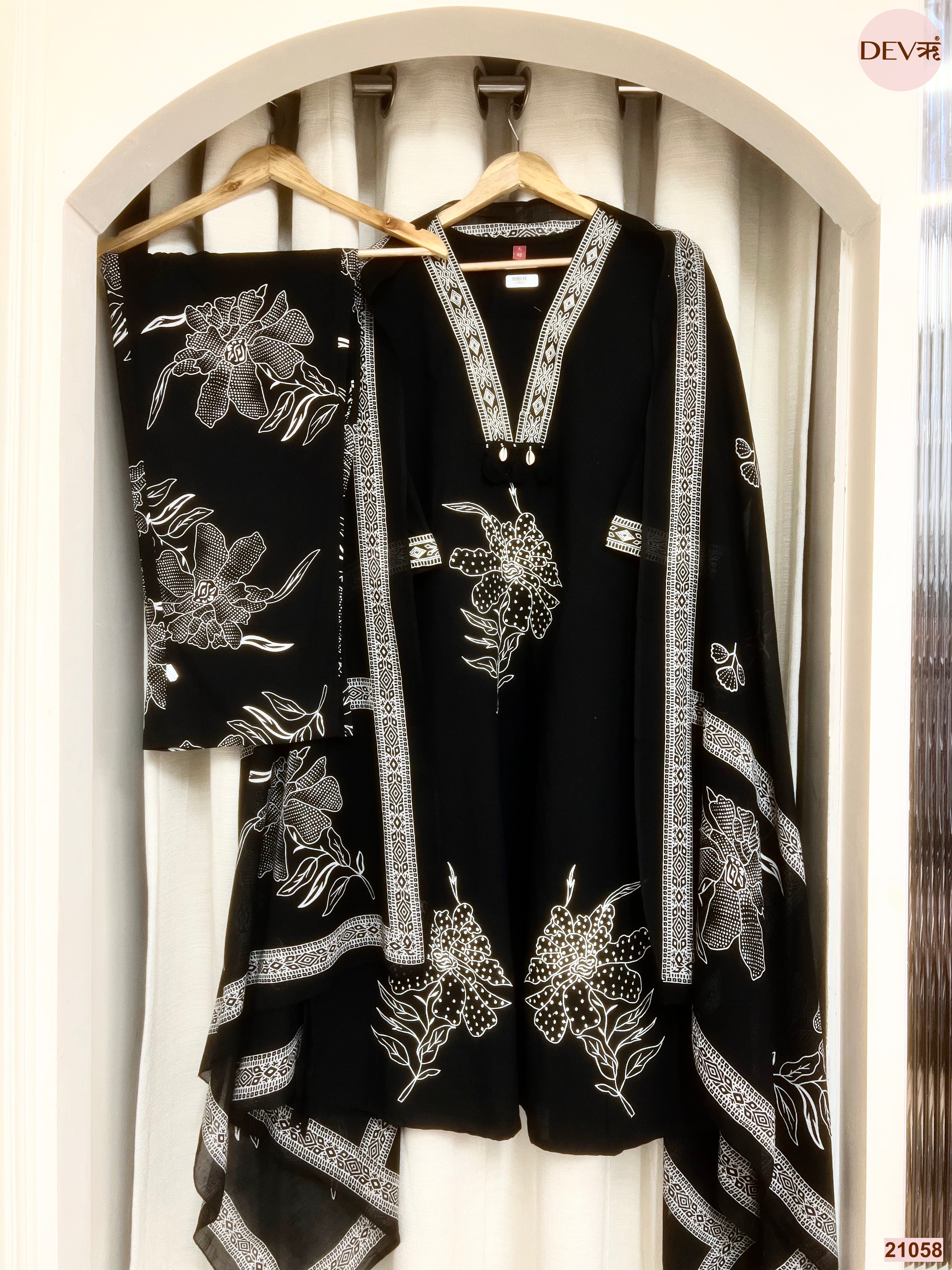 Noor Cotton Slub Printed Black 3-Piece Set (Devri – D.No 21058)