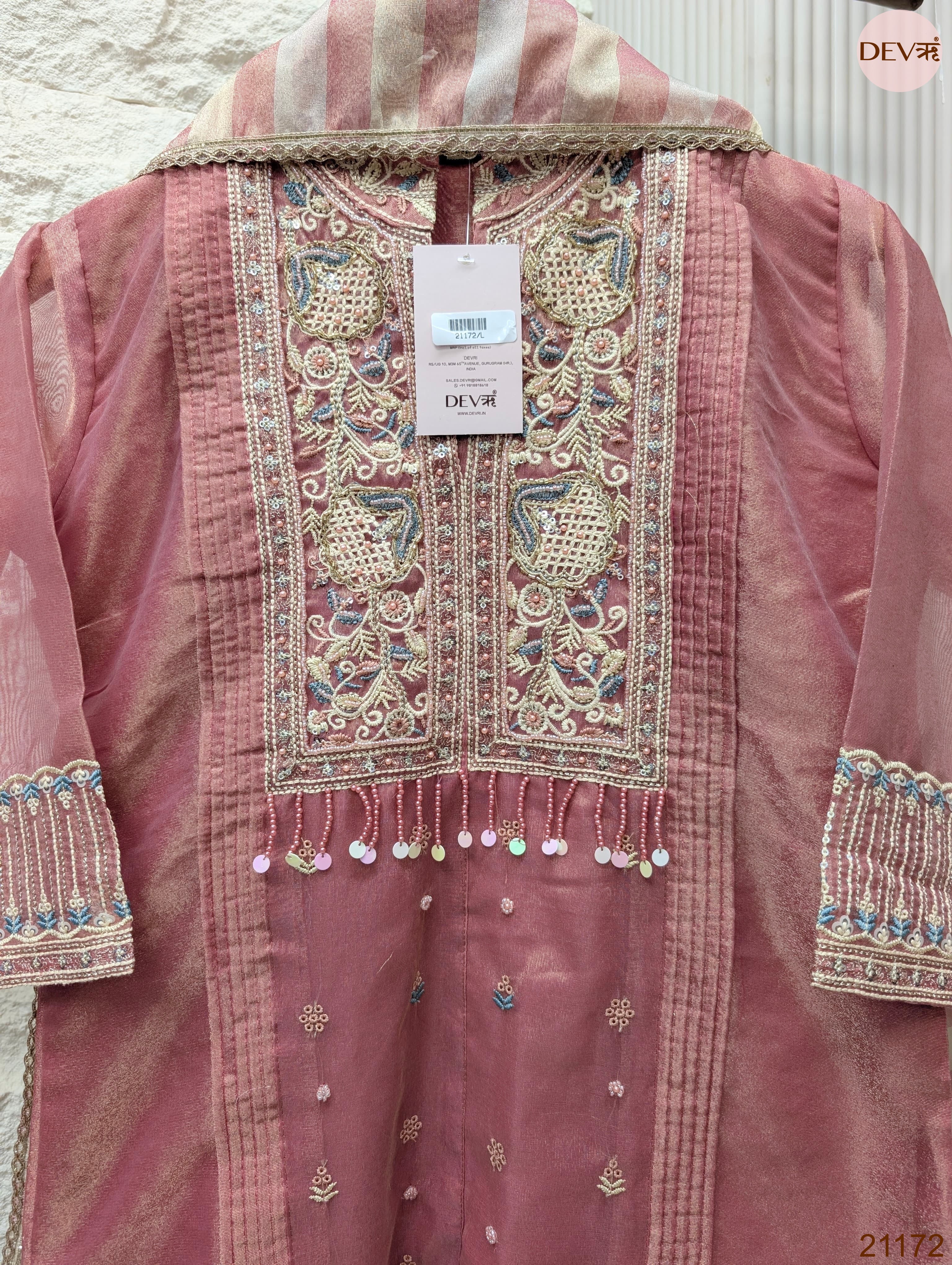 Gulnaar Tissue silk Embroidered Pink 3-Piece Set (Devri – D.No 21172)