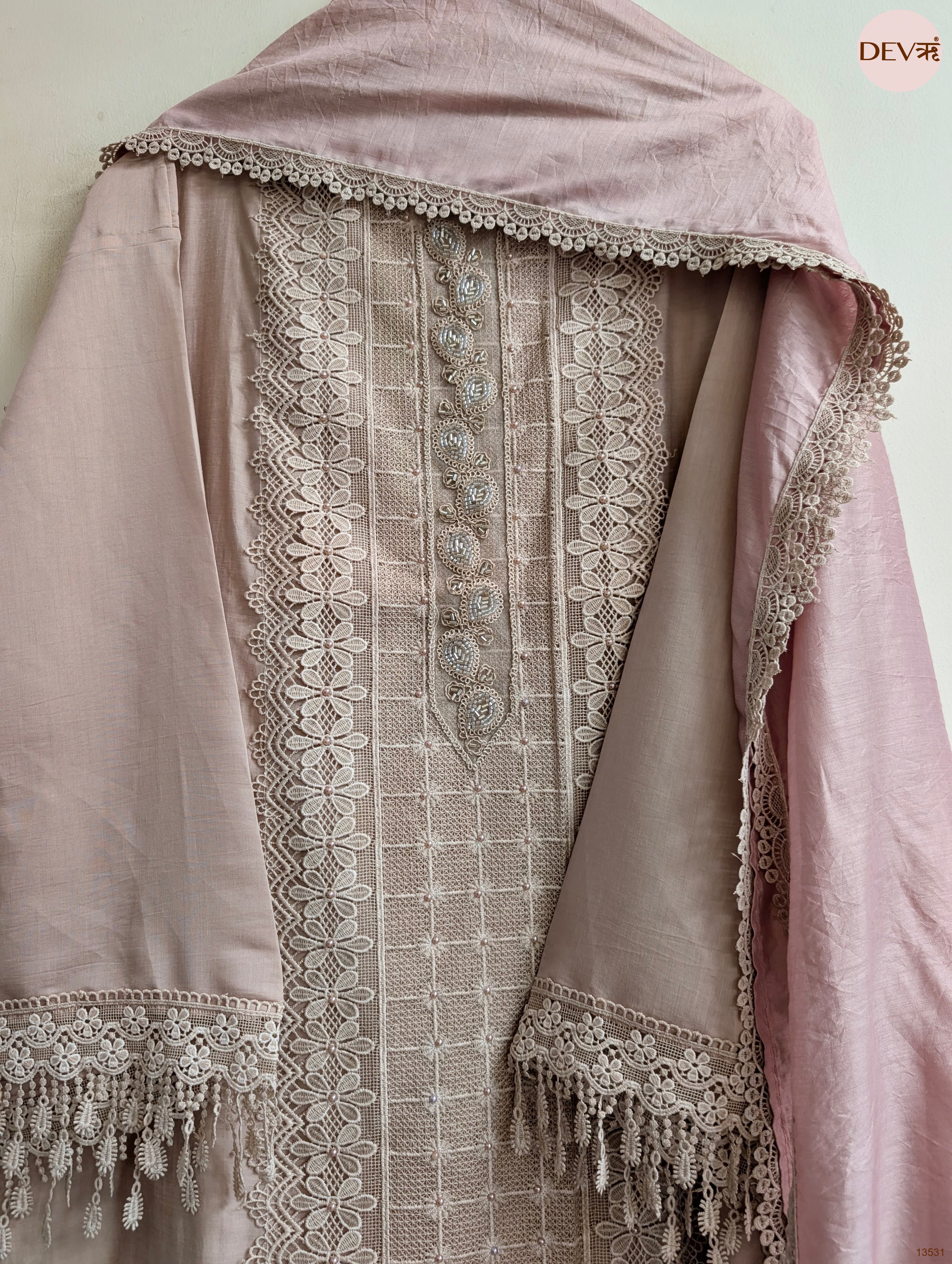 Pink Modal Silk Embroidered Unstitched 3-Piece Suit (Devri – D.No 13531)