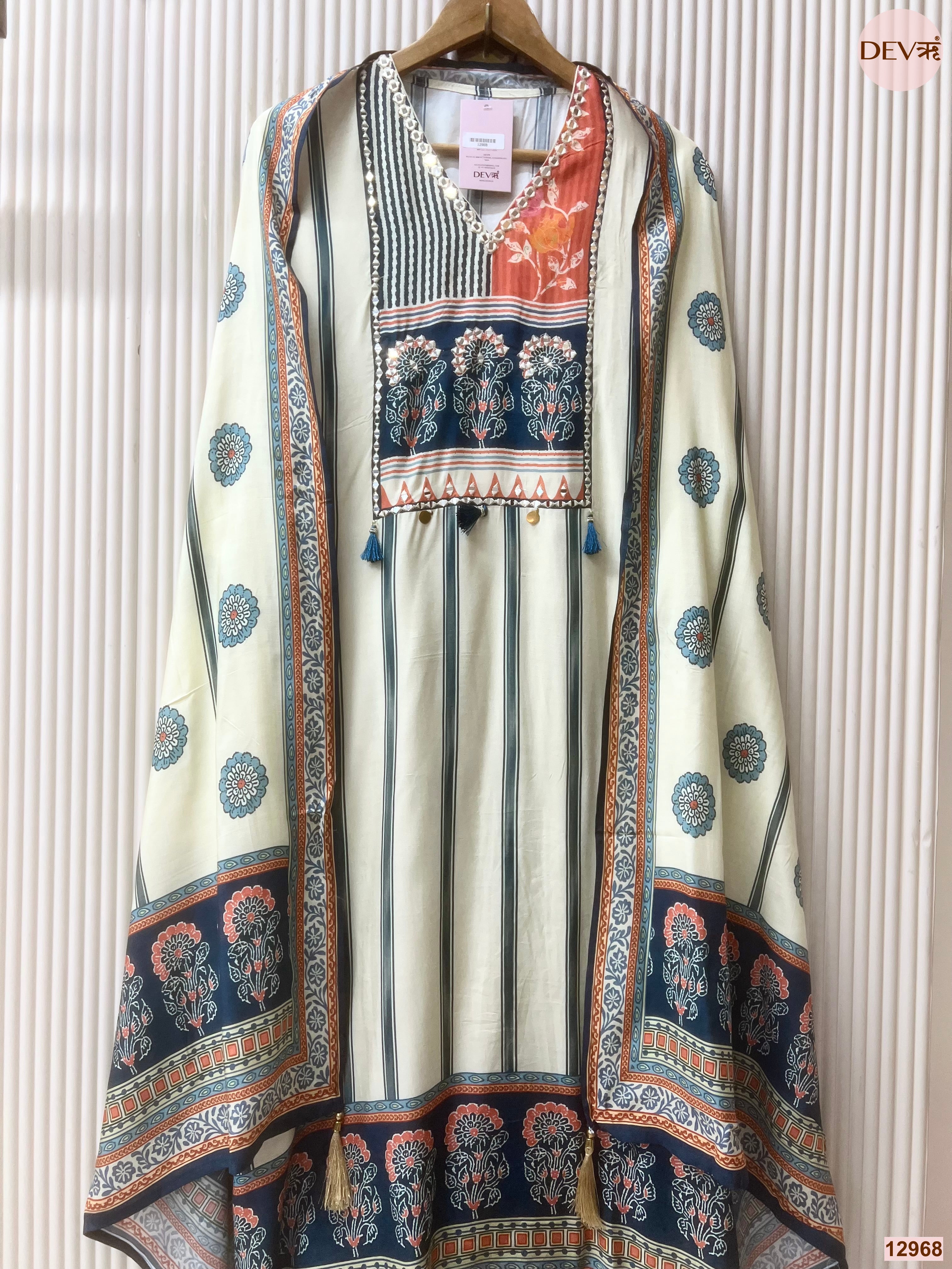 Cream Muslin Printed Unstitched 3-Piece Suit (Devri – D.No 12968)