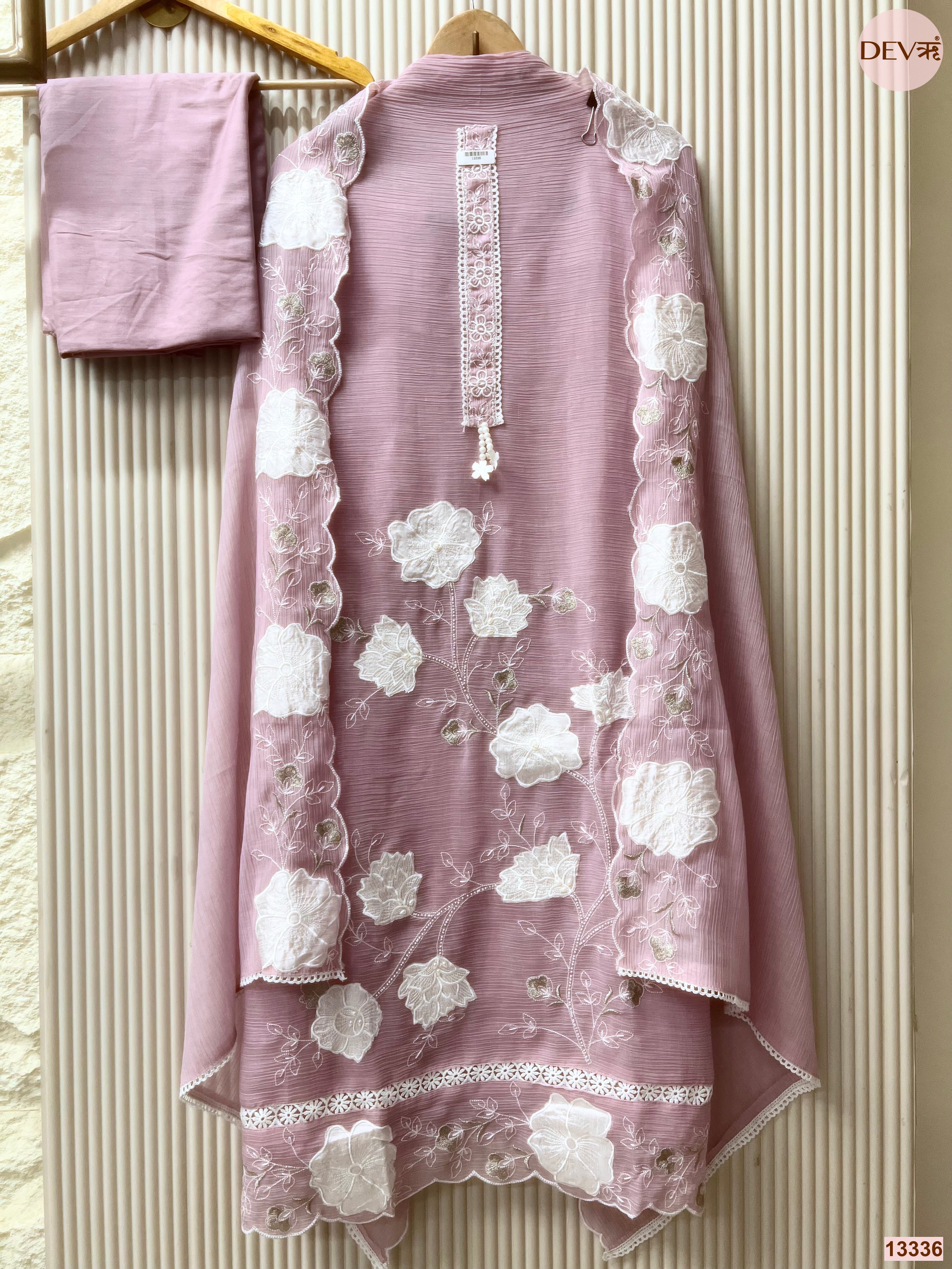 Pink Mul Chanderi Crush Embroidered Unstitched 3-Piece Suit (Devri – D.No 13336)