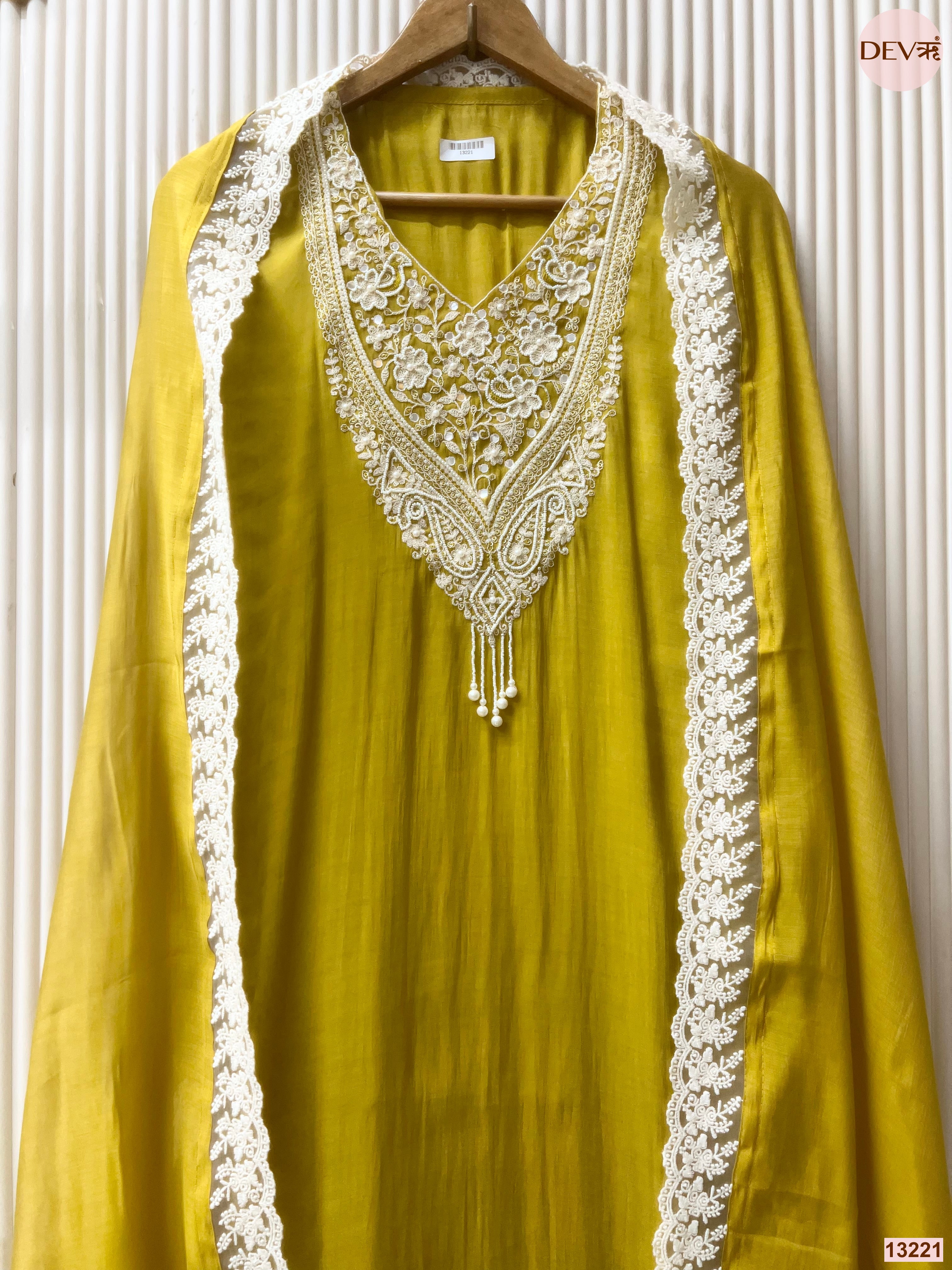 Mustard Mul Cotton Embroidered Unstitched 3-Piece Suit (Devri – D.No 13221)