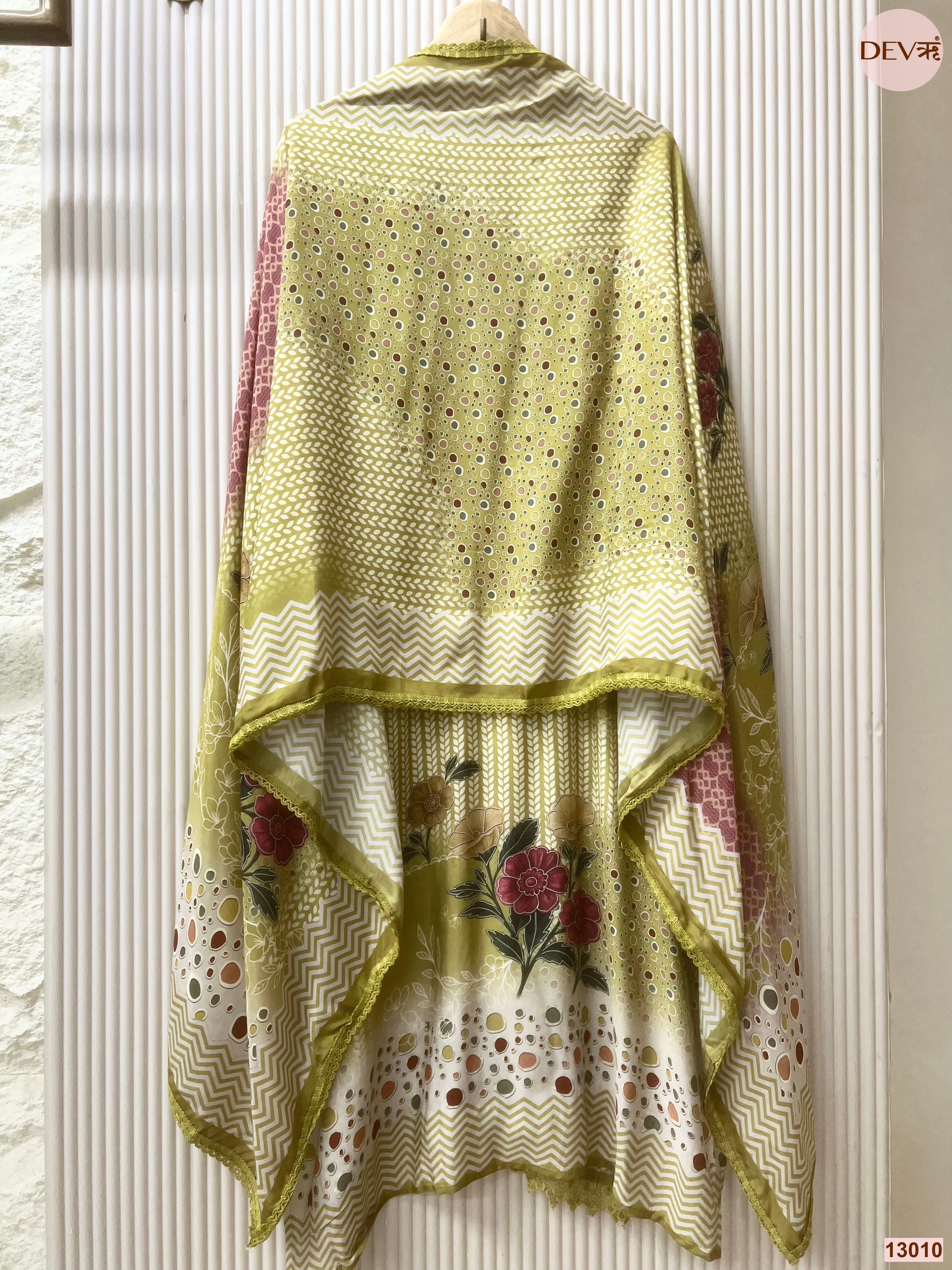 Olive Muslin Printed Unstitched 3-Piece Suit (Devri – D.No 13010)