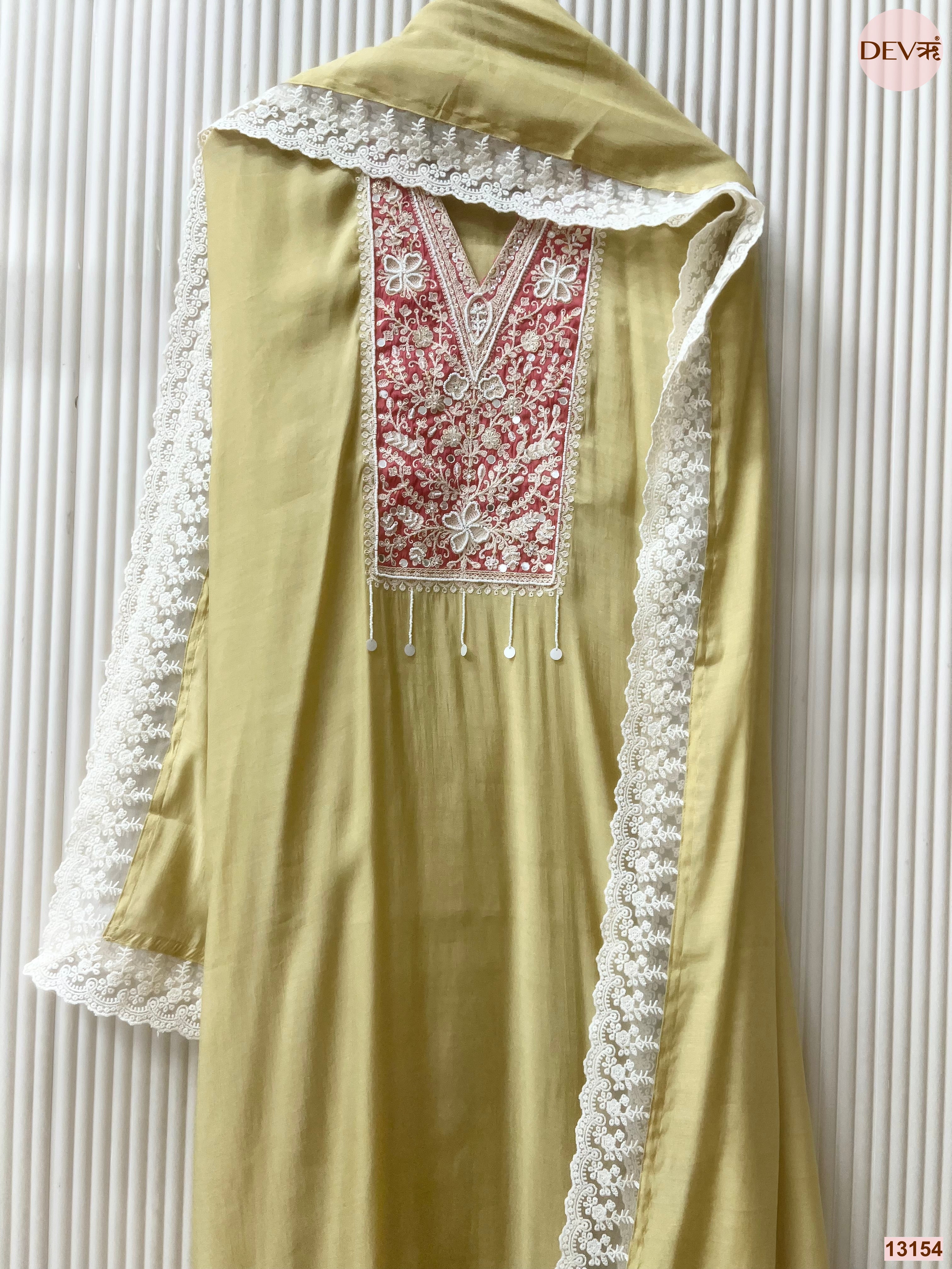Yellow Mul Cotton Embroidered Unstitched 3-Piece Suit (Devri – D.No 13154)