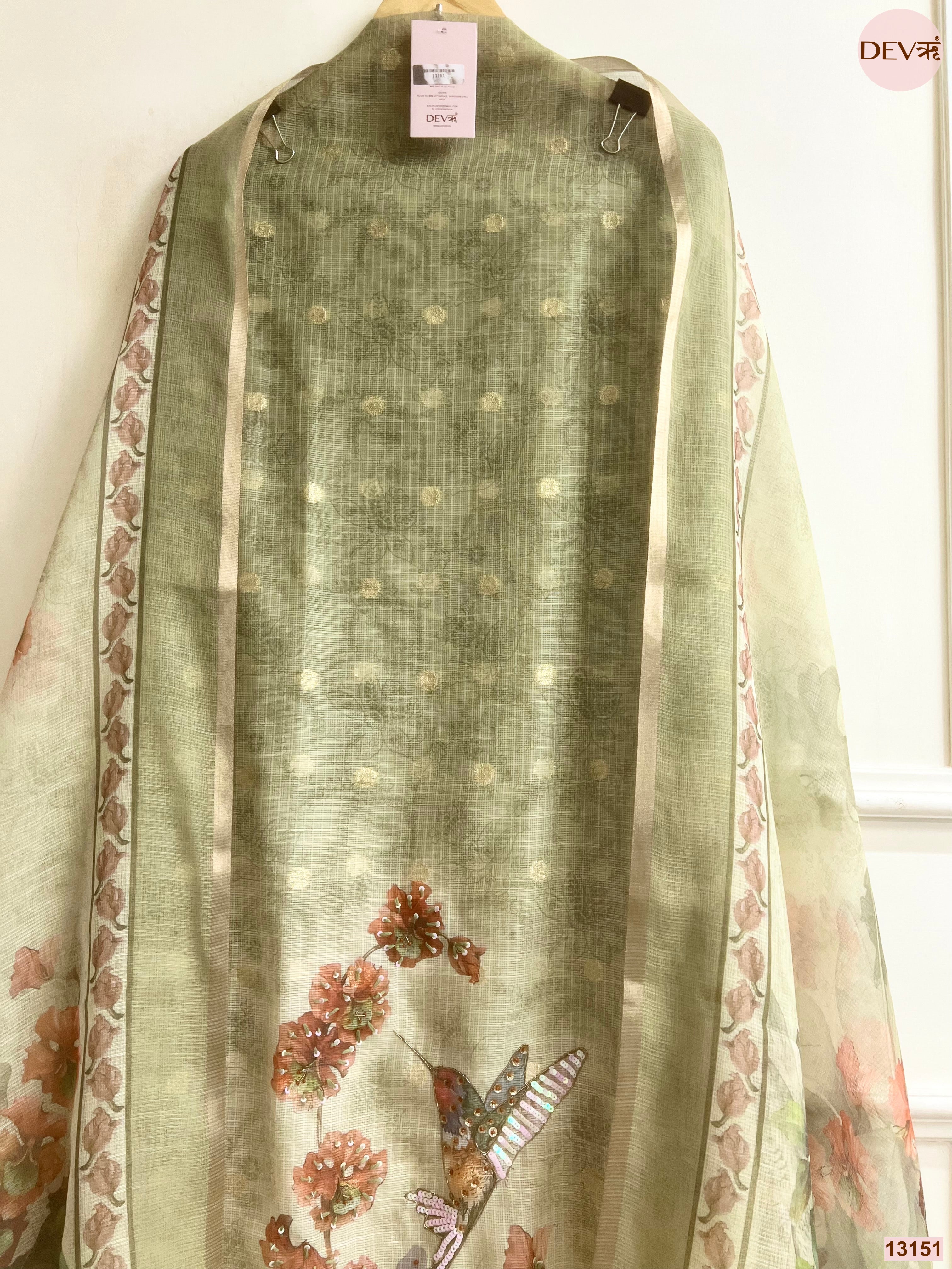 Olive Kota Printed Unstitched 3-Piece Suit (Devri – D.No 13151)