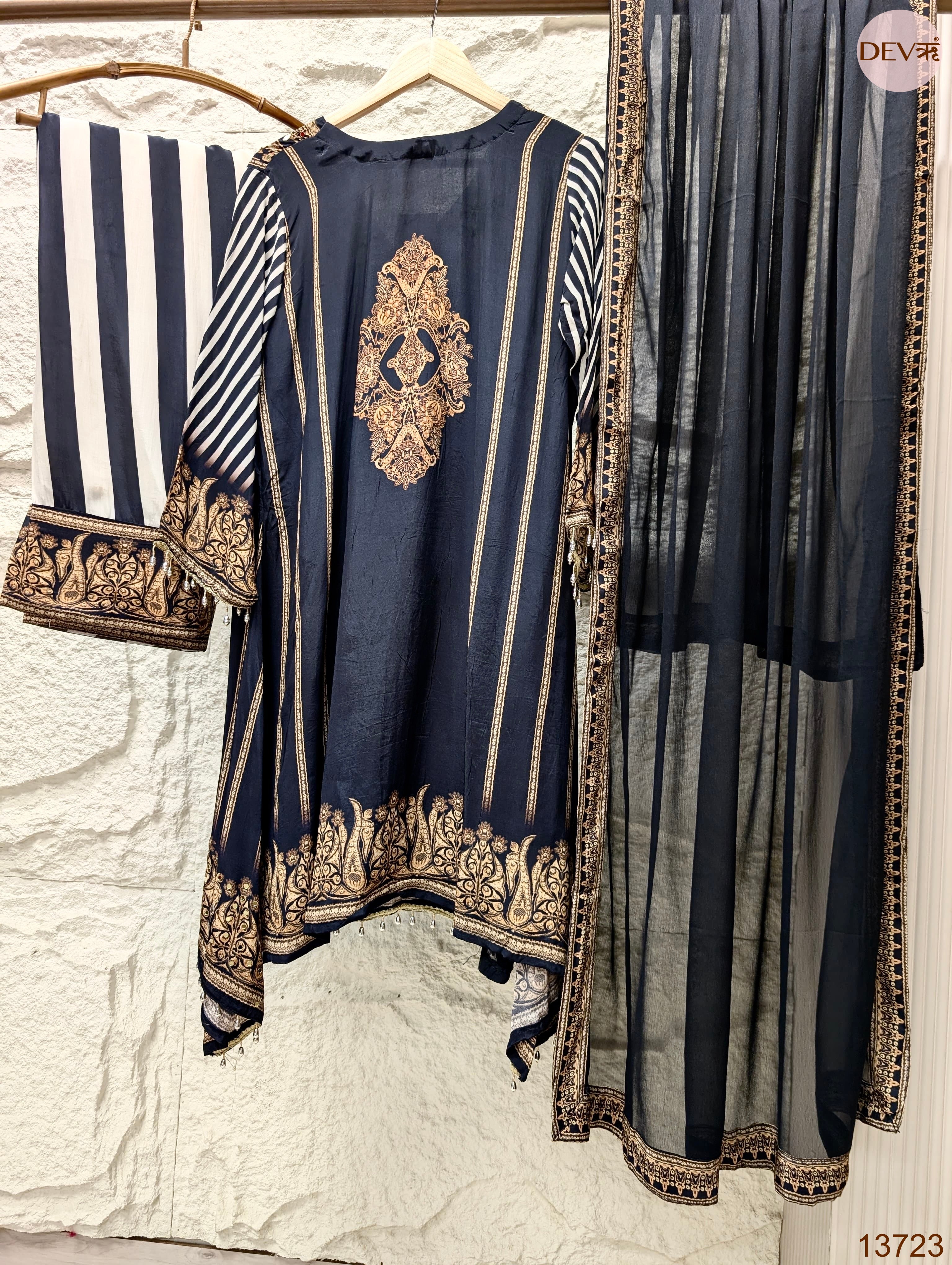 Zarmina Crepe Embroidered Black 3-Piece Set (Devri – D.No 13723)