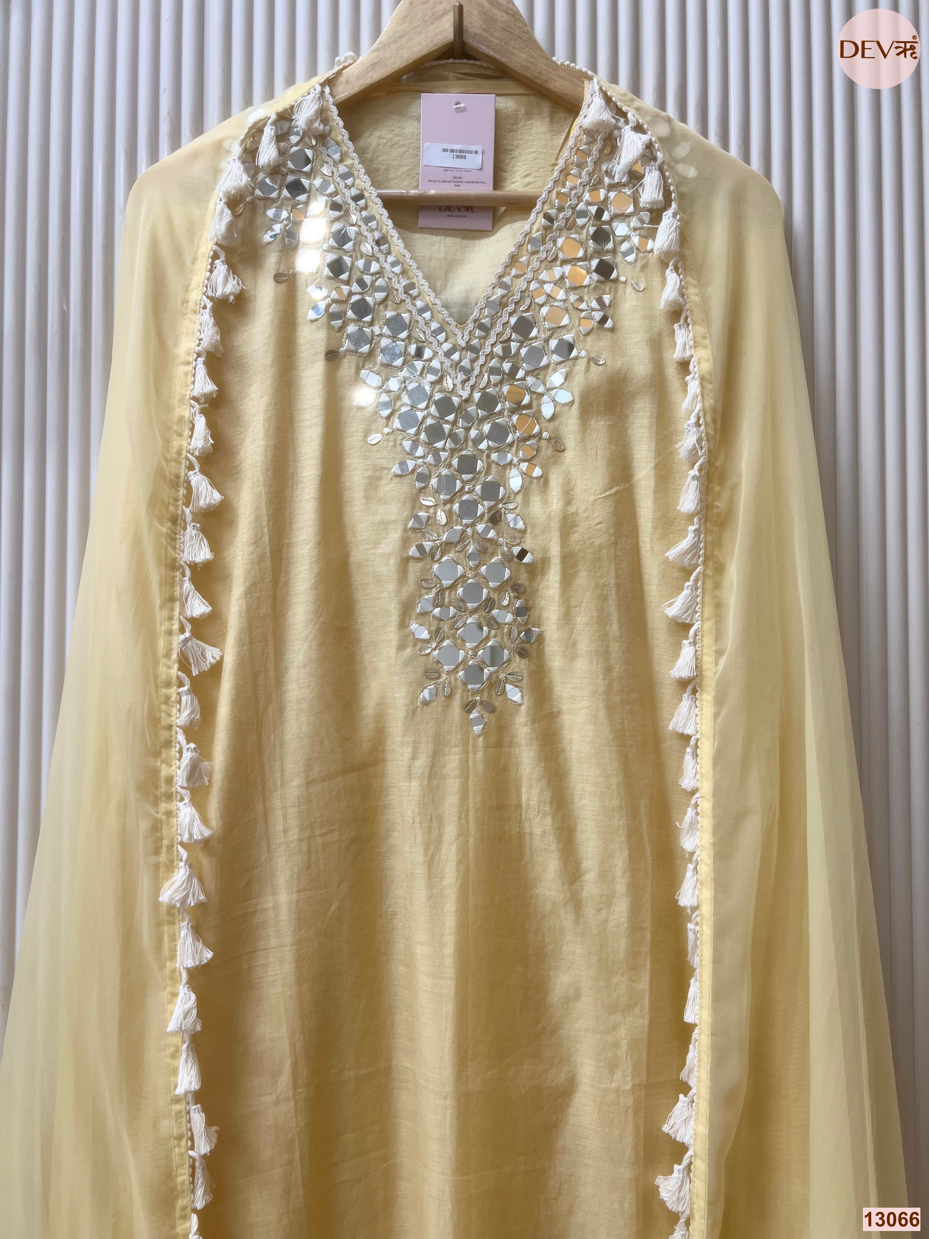 Yellow Mul Cotton Hand Unstitched 3-Piece Suit (Devri – D.No 13066)