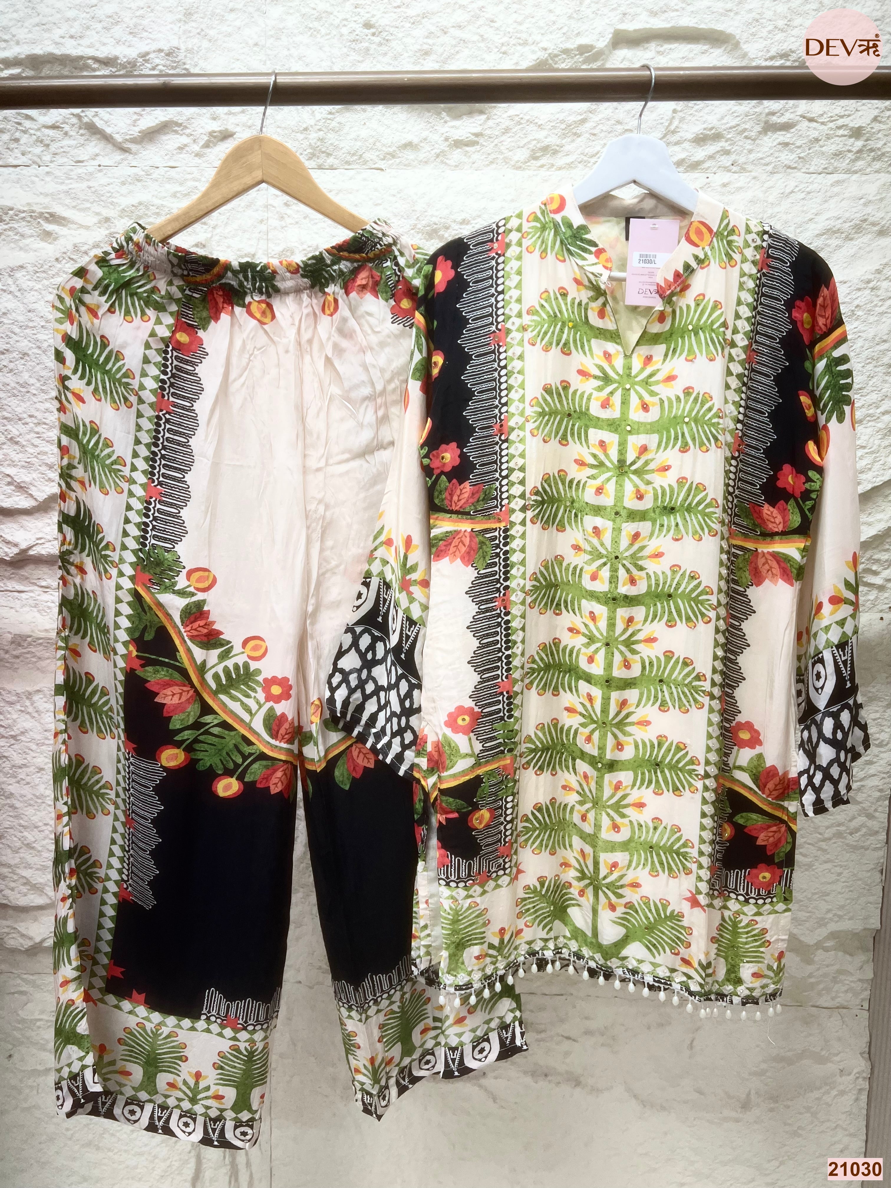 Vanya Crepe Printed Ivory 2-Piece Set (Devri – D.No 21030)