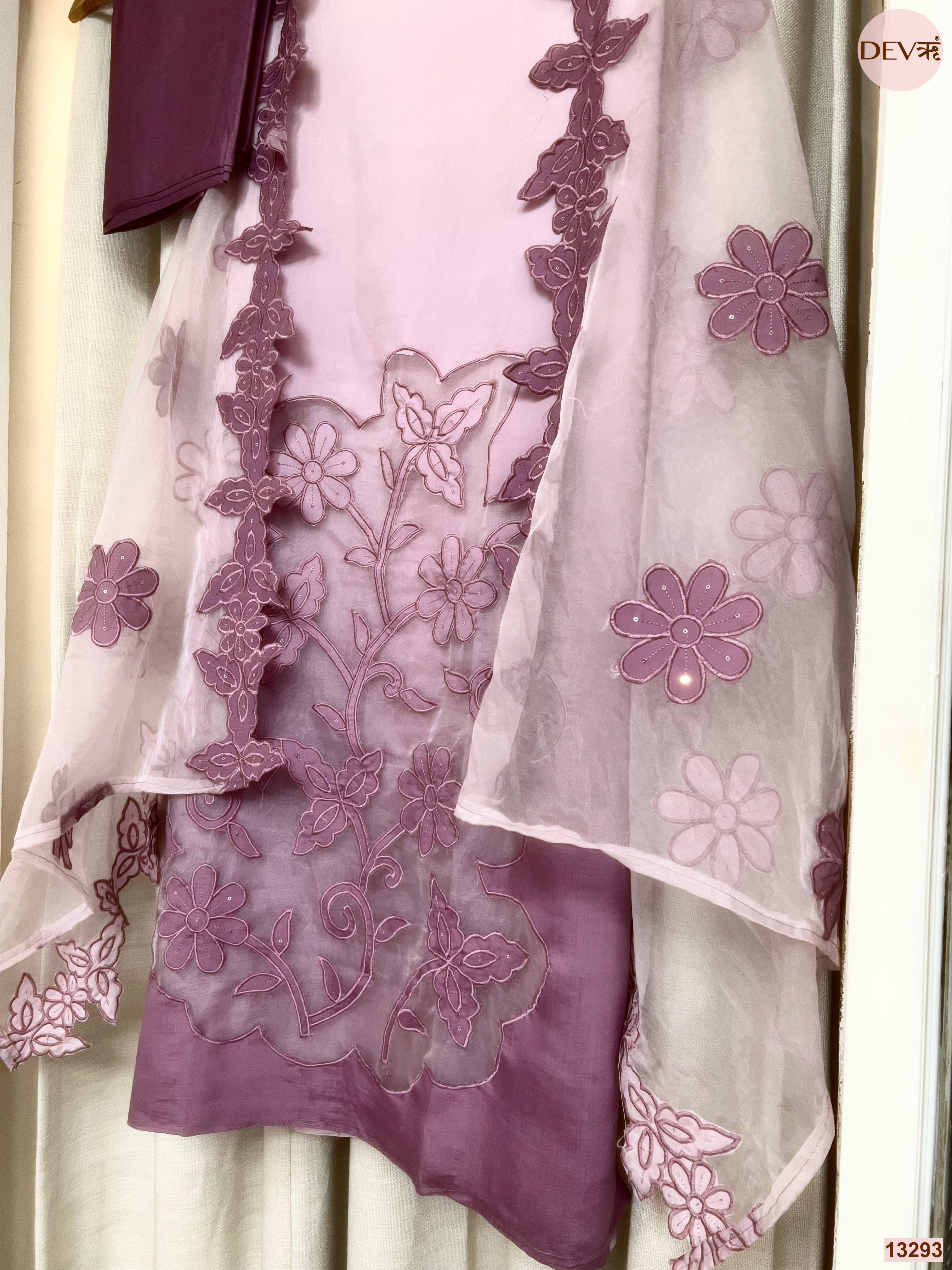 Pink Mul Chanderi Embroidered Unstitched 3-Piece Suit (Devri – D.No 13293)