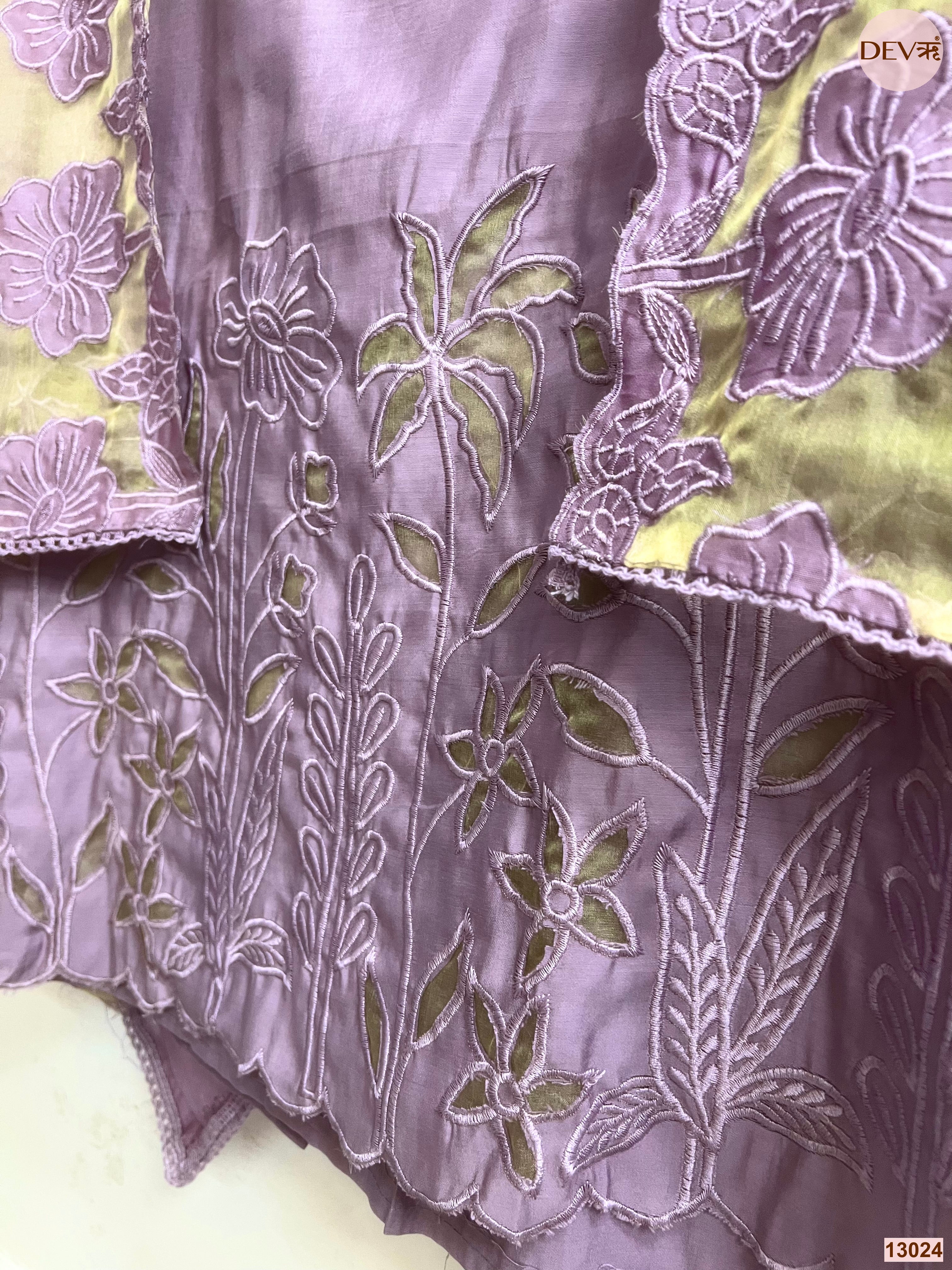 Mauve Roman Silk Embroidered Unstitched 3-Piece Suit (Devri – D.No 13024)