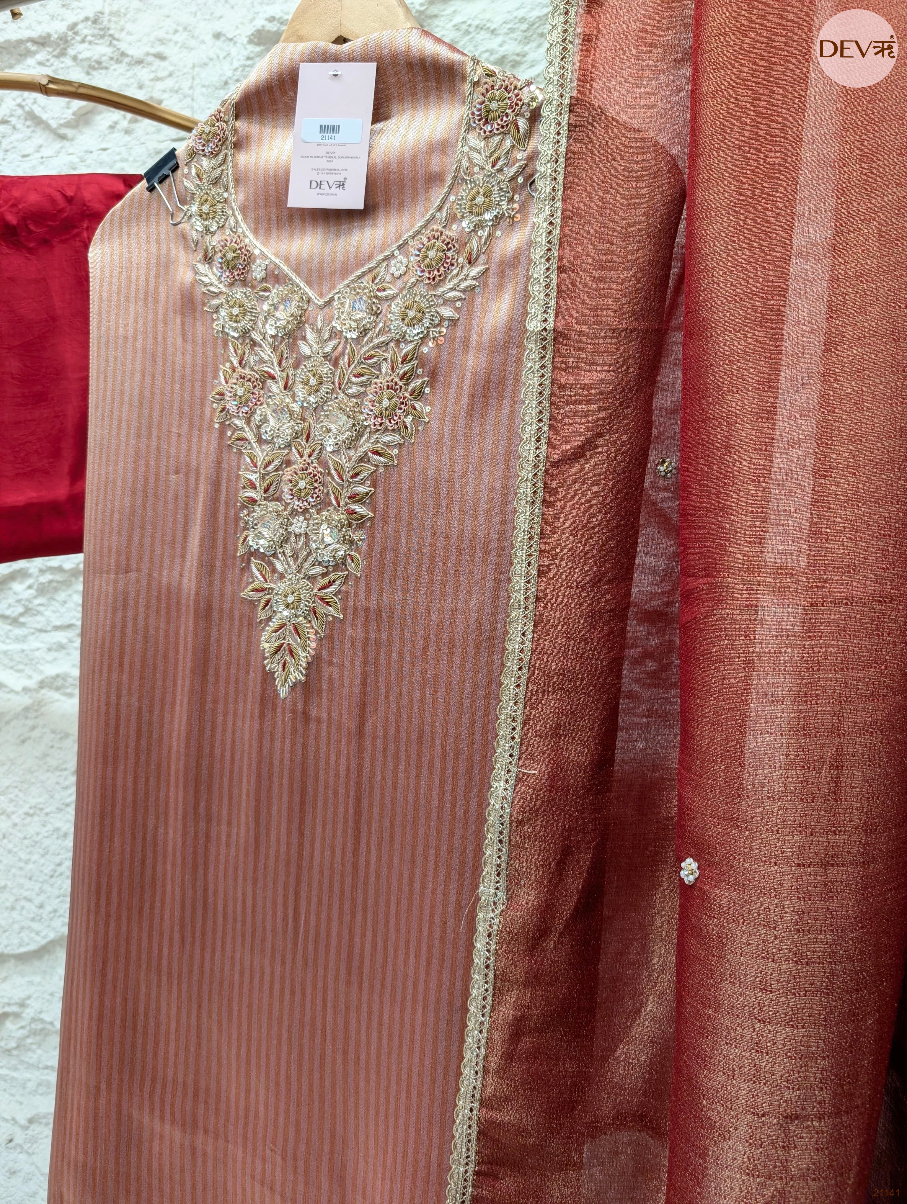 Pink Pure Tissue Silk Embroidered Unstitched 3-Piece Suit (Devri – D.No 21141)