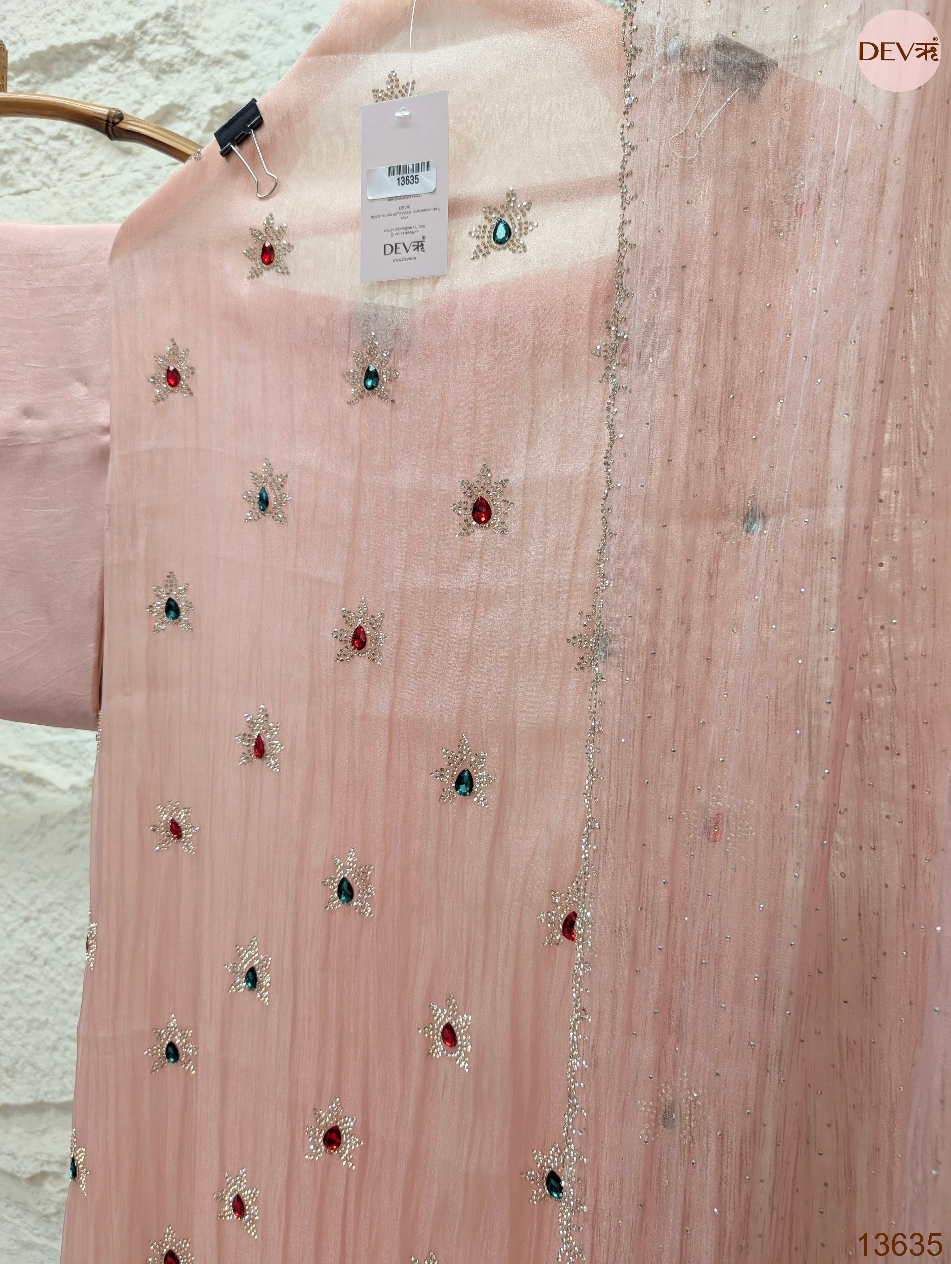 Pink Pure Organza Silk Embroidered Unstitched 3-Piece Suit (Devri – D.No 13635)