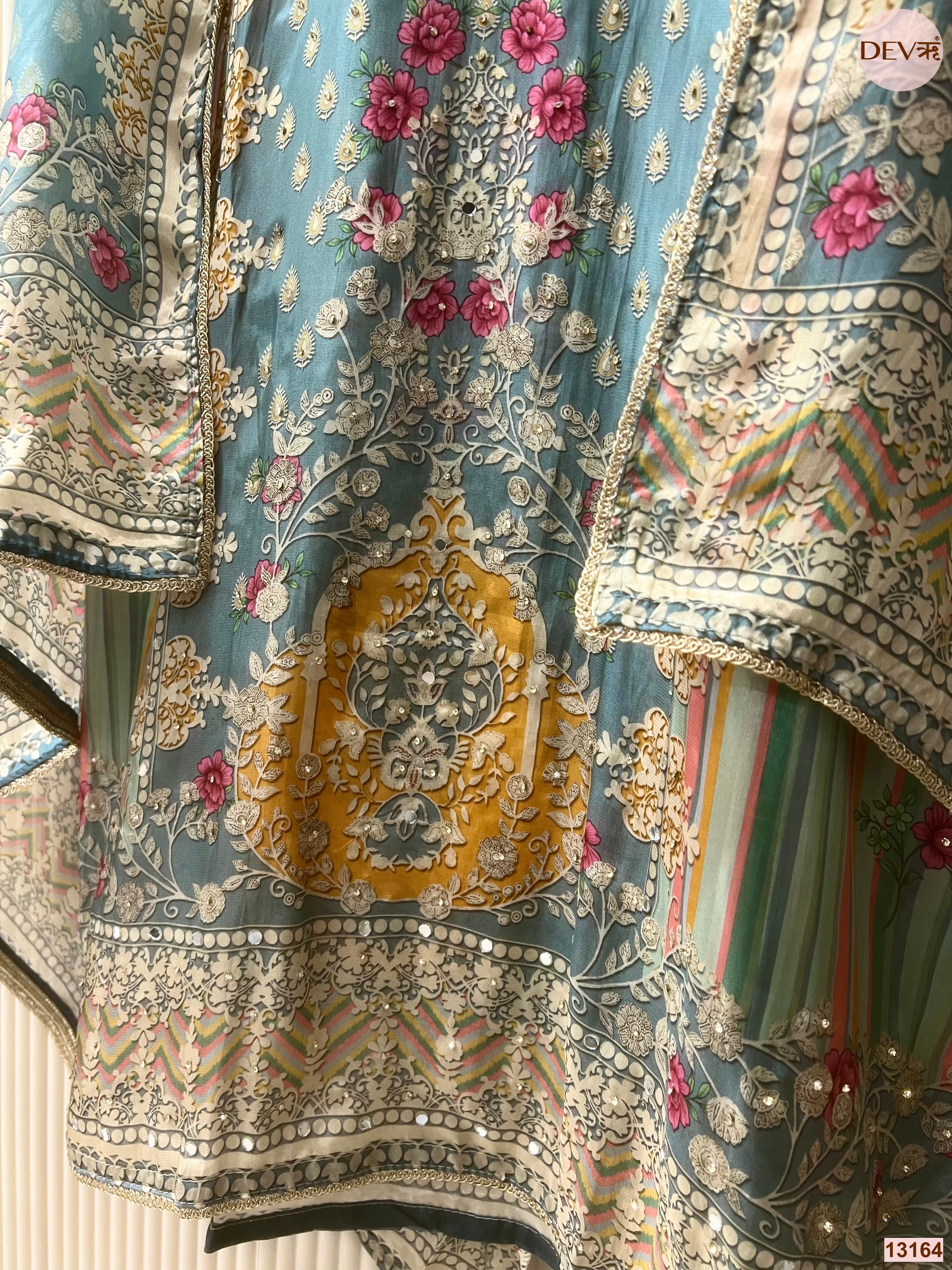 Blue Tissue Organza Printed Unstitched 3-Piece Suit (Devri – D.No 13164)