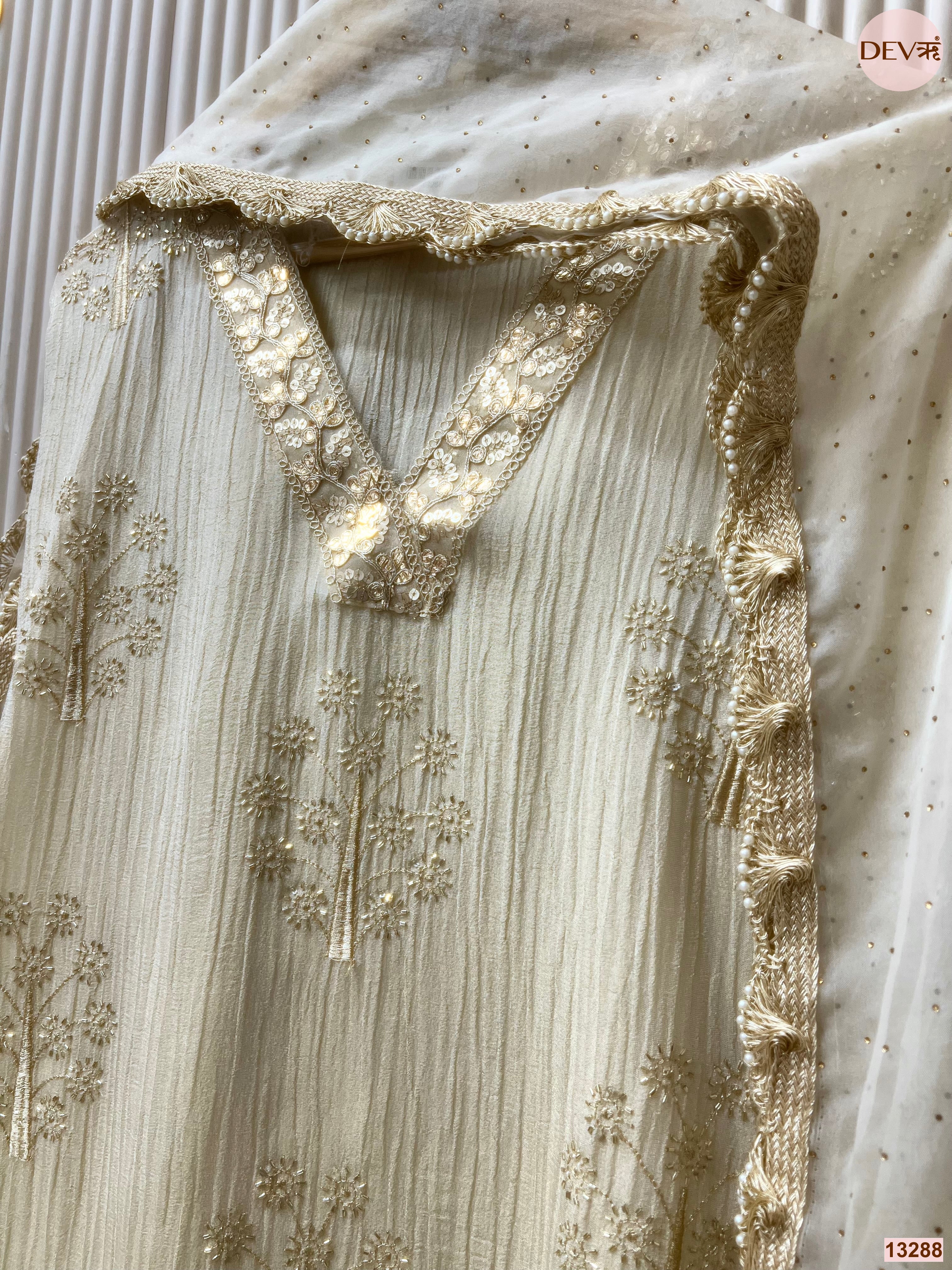 Cream Chinon Crush Embroidered Unstitched 3-Piece Suit (Devri – D.No 13288)