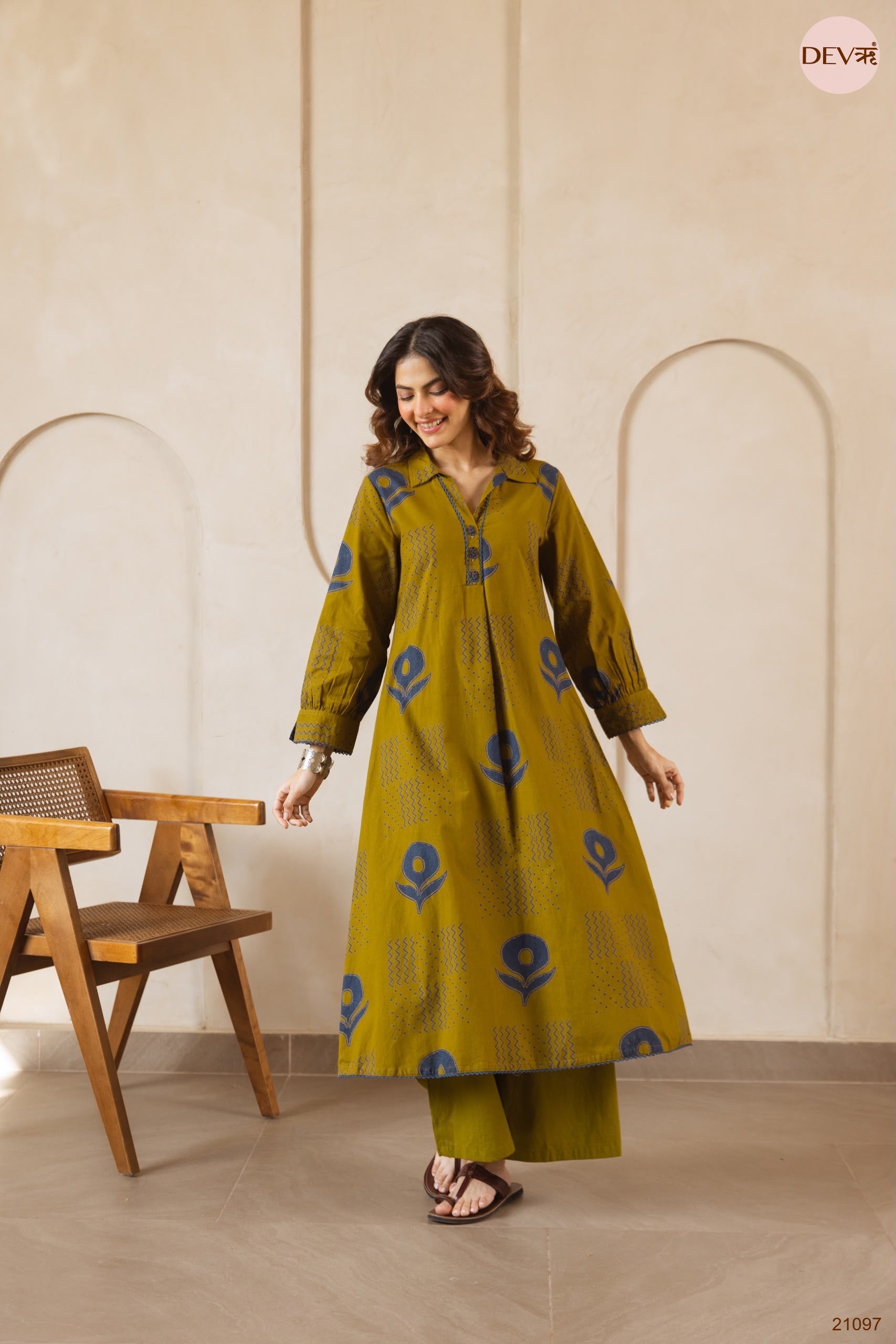 Vasanti Cotton flex Printed Olive 2-Piece Set (Devri – D.No 21097)