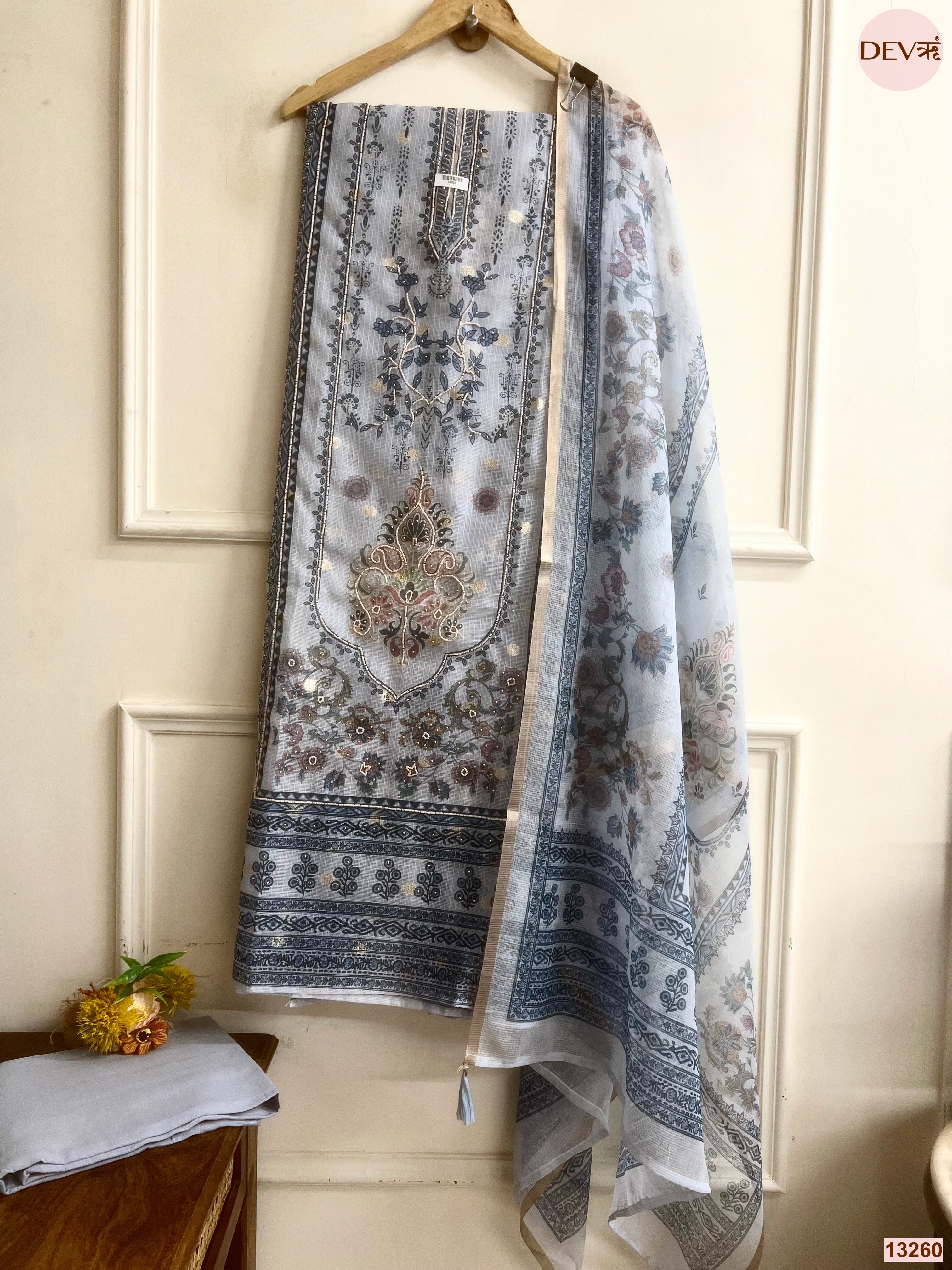 Blue Kota Printed Unstitched 3-Piece Suit (Devri – D.No 13260)