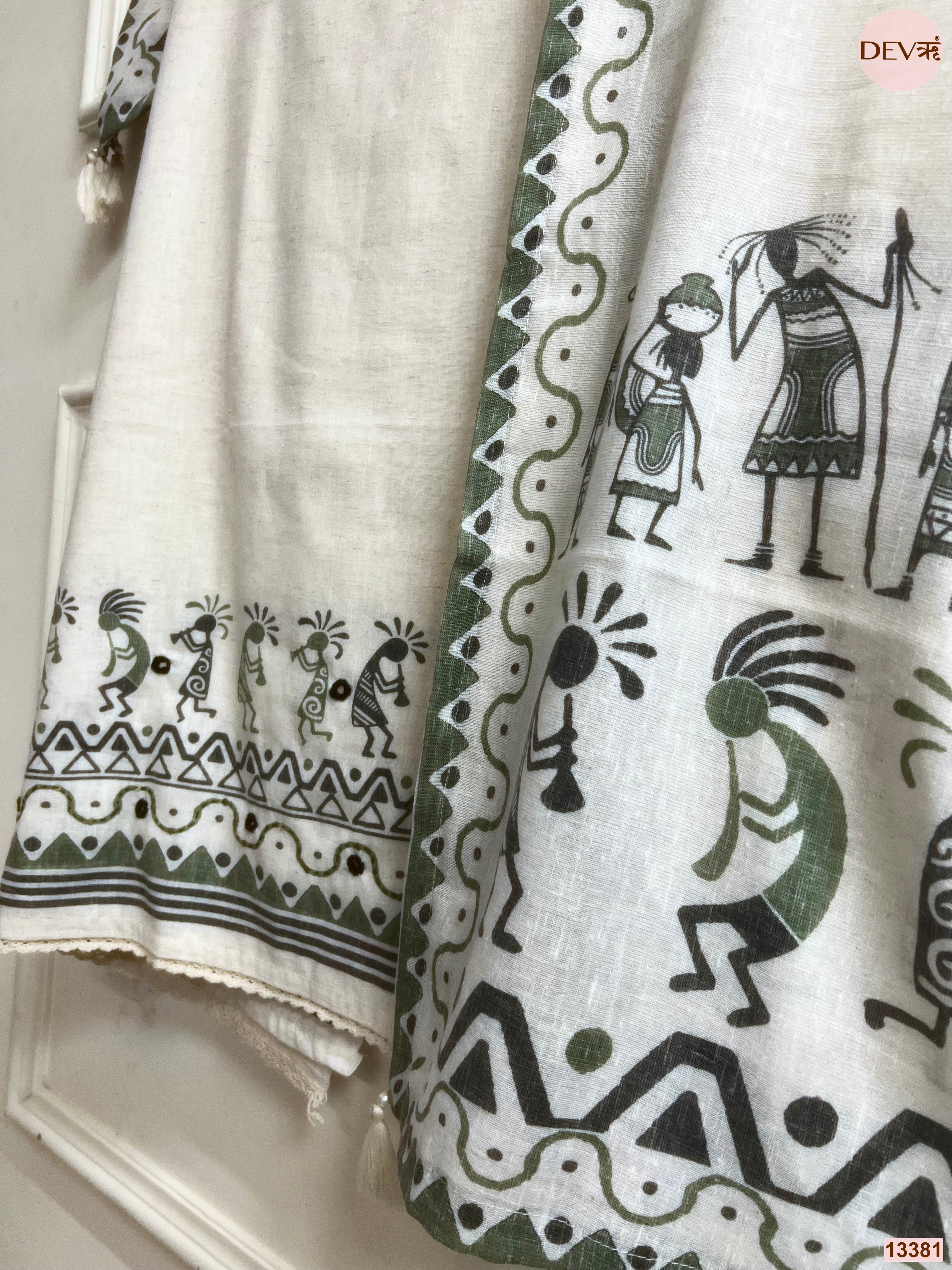 Off White Khadi Cotton Printed Unstitched 3-Piece Suit (Devri – D.No 13381)