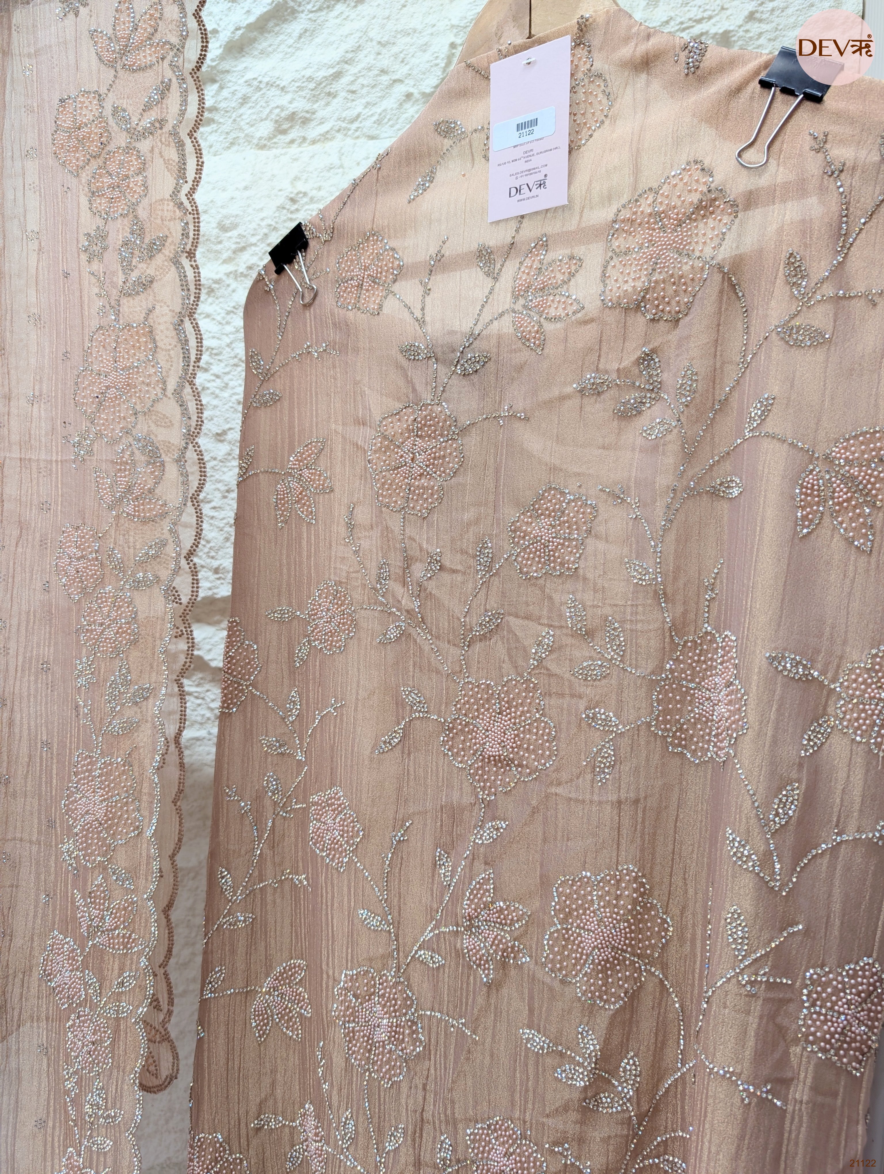 Peach Pure Tissue Crush Silk Embroidered Unstitched 3-Piece Suit (Devri – D.No 21122)