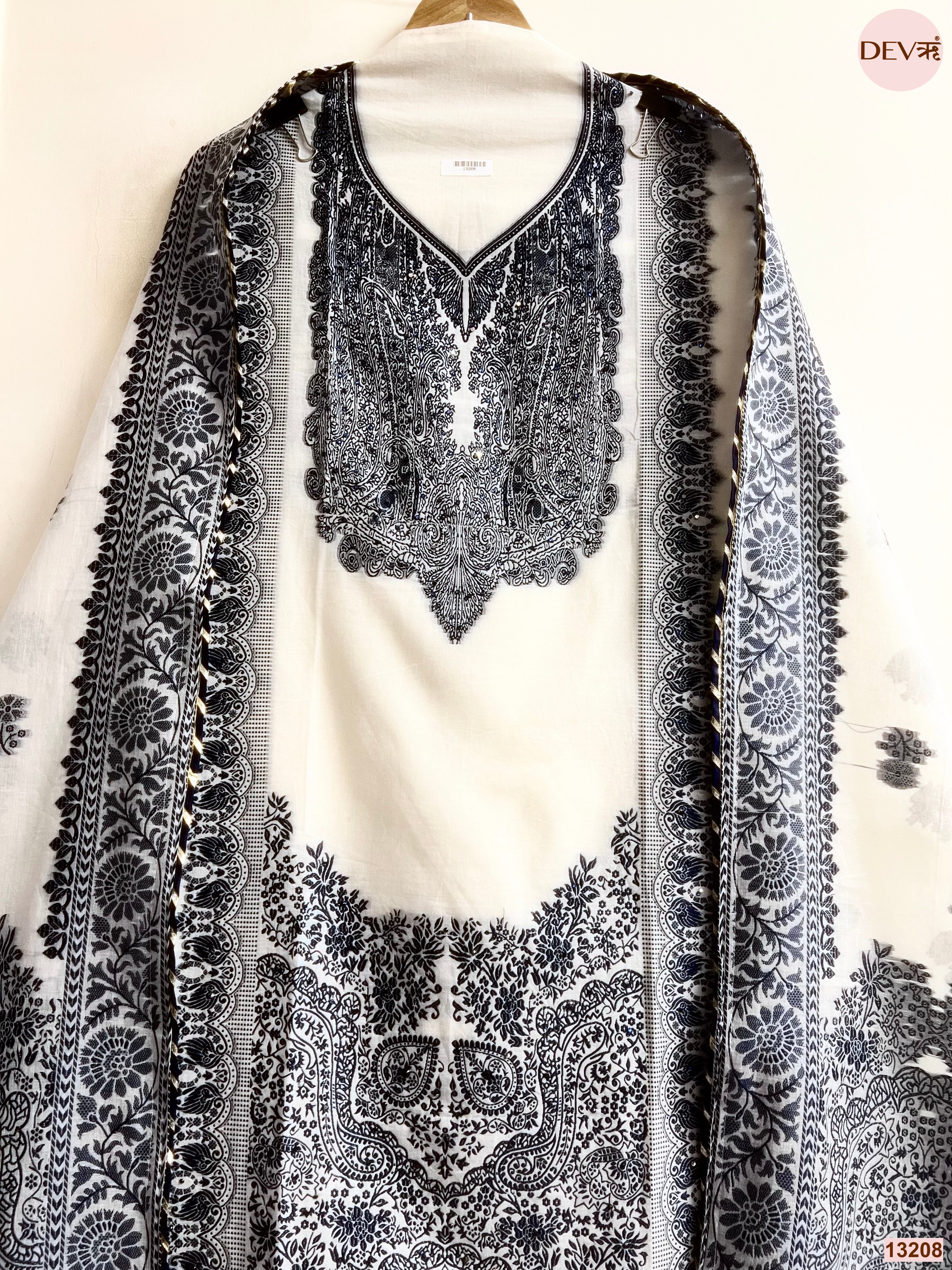 Off White Jamdani Cotton Printed Unstitched 3-Piece Suit (Devri – D.No 13208)