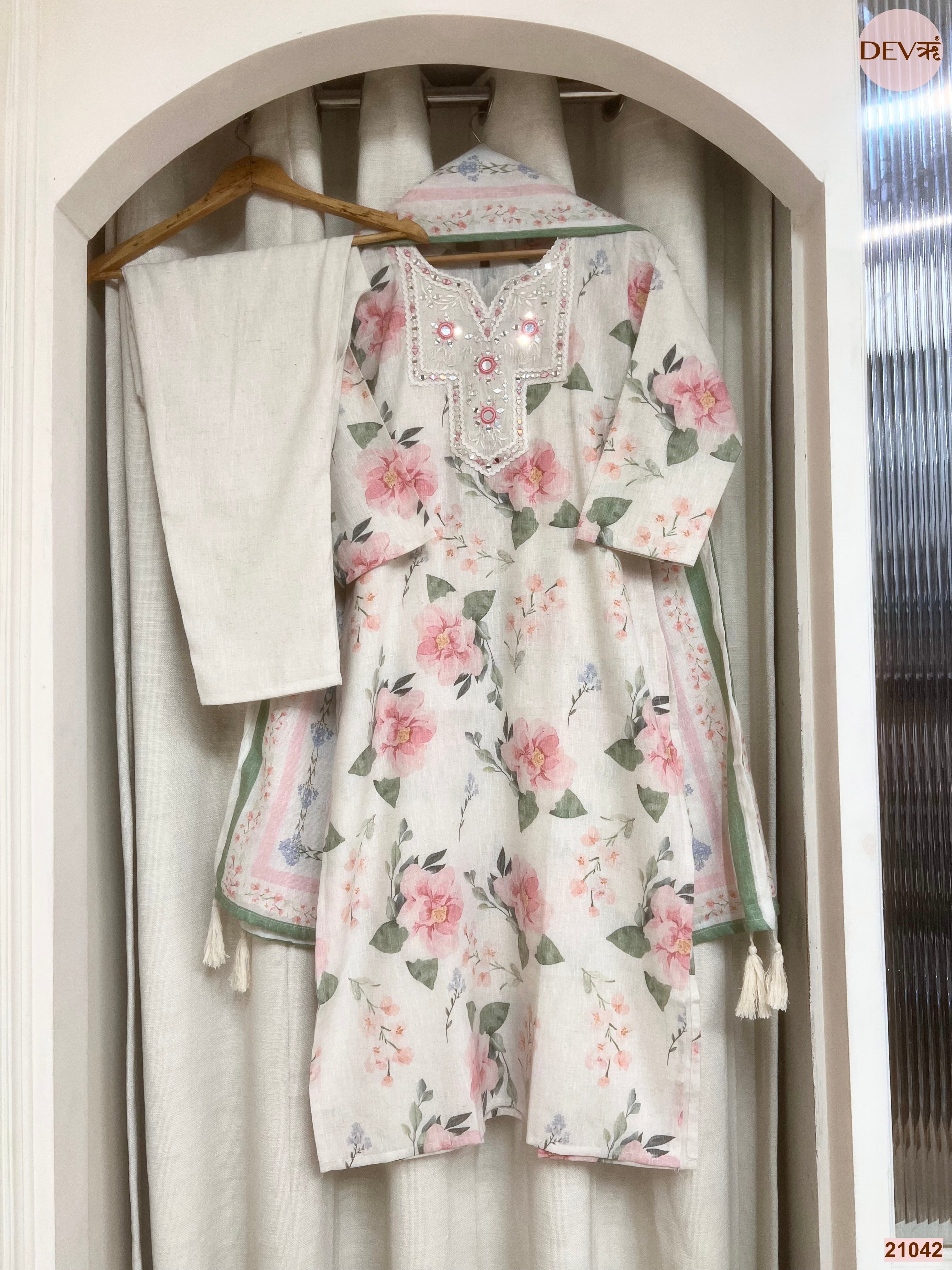 Gulnaar Pure Cotton Printed Off White 3-Piece Set (Devri – D.No 21042)