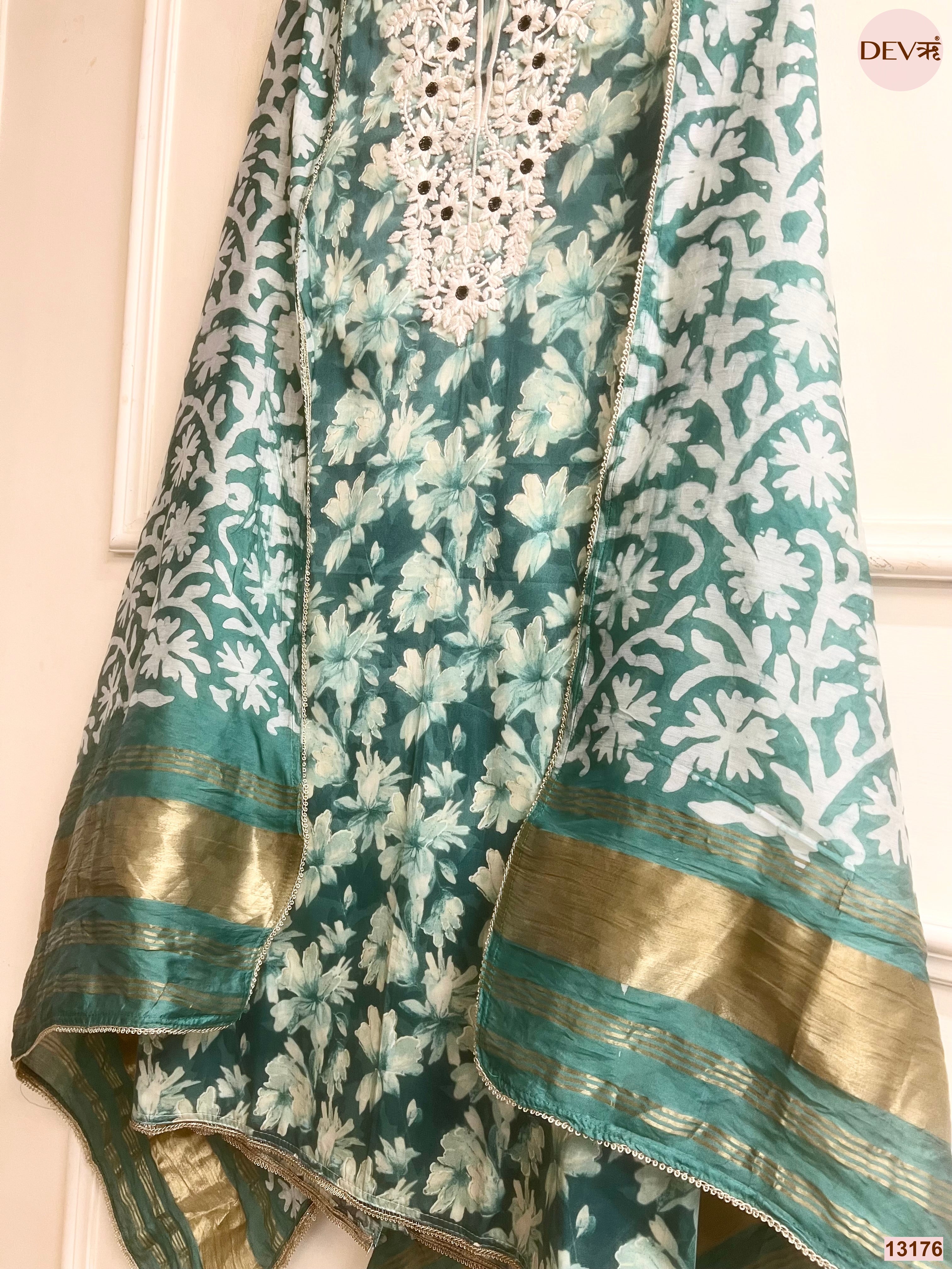 Teal Jam Cotton Printed Unstitched 3-Piece Suit (Devri – D.No 13176)