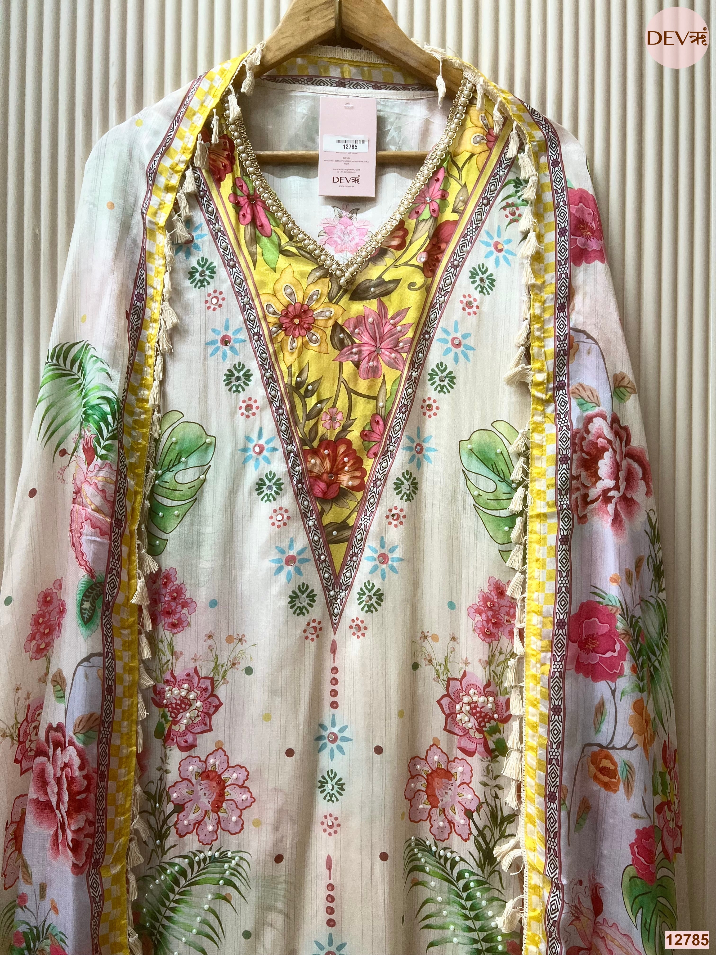 White organza Printed Unstitched 3-Piece Suit (Devri – D.No 12785)