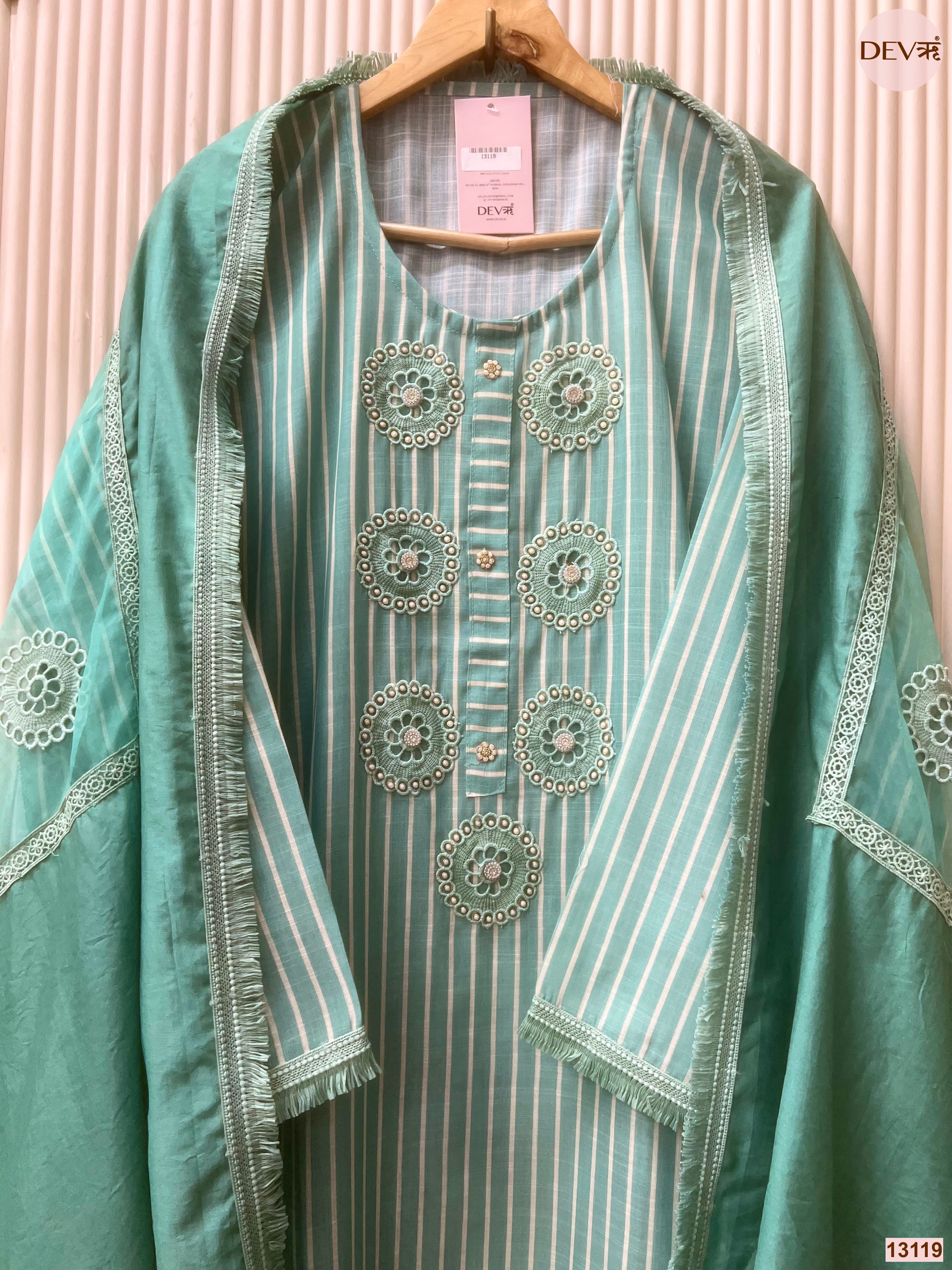 Aqua Linen Cotton Embroidered Unstitched 3-Piece Suit (Devri – D.No 13119)