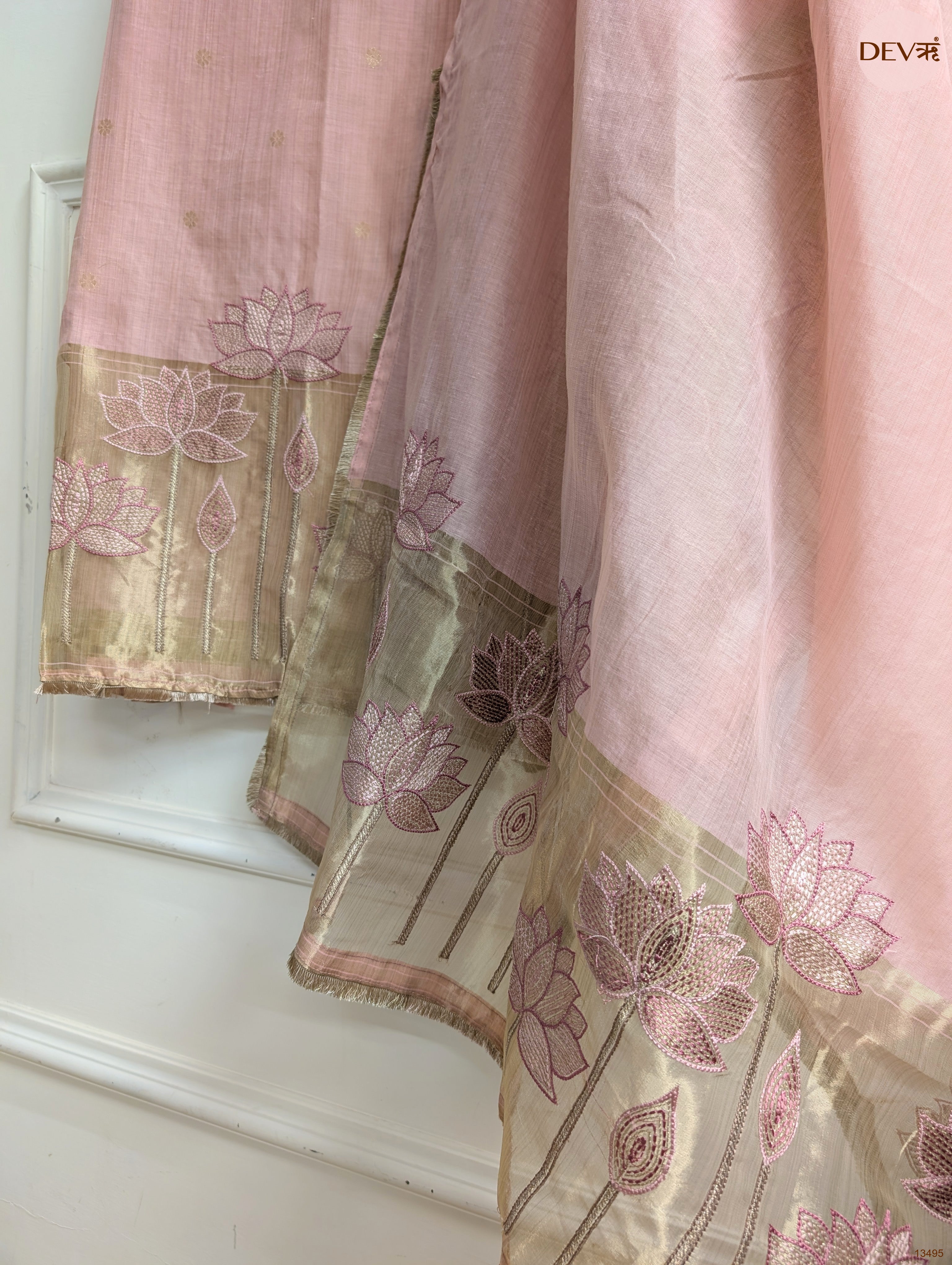 Pink Banarashi Silk Embroidered Unstitched 3-Piece Suit (Devri – D.No 13495)