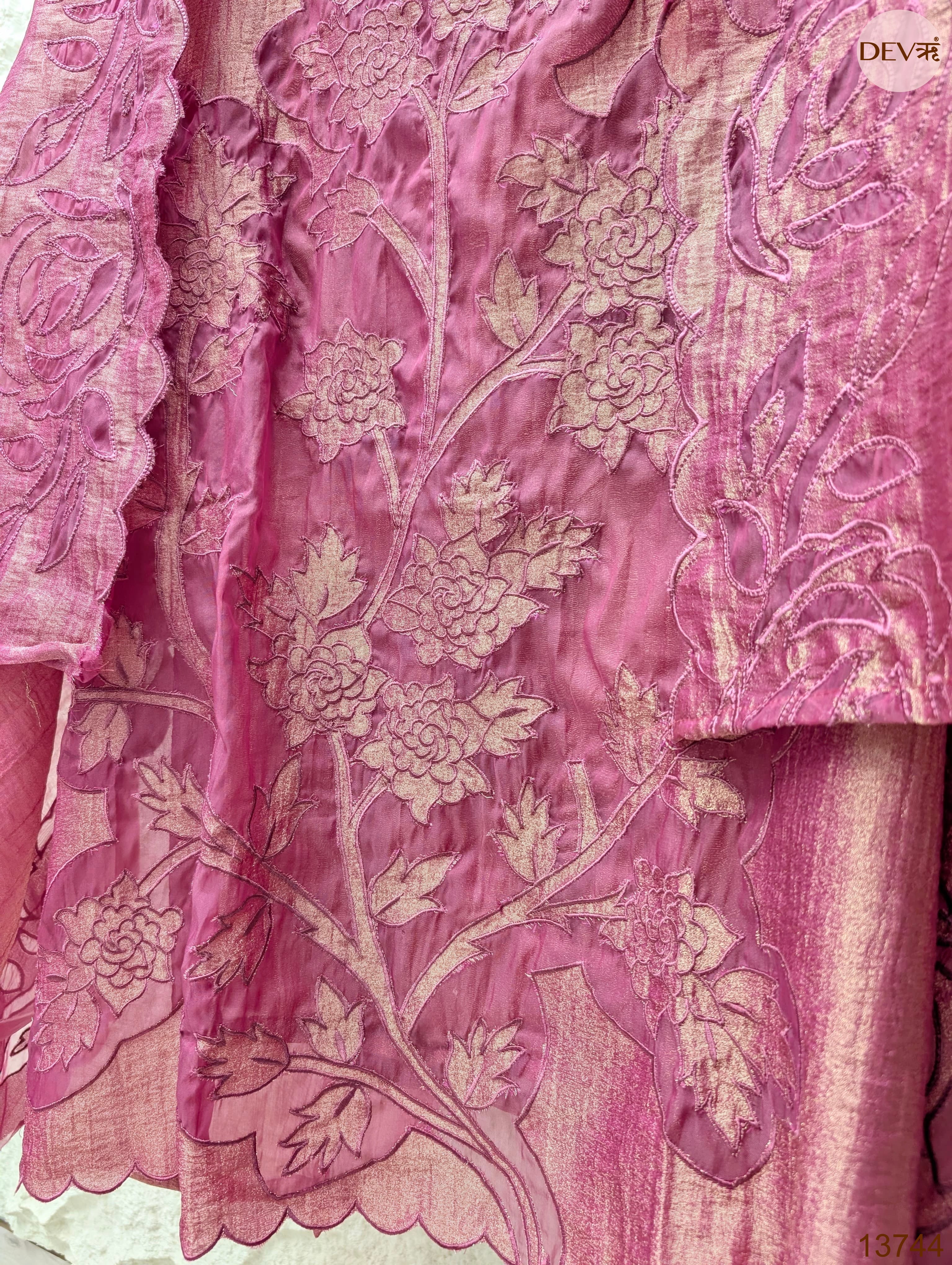Pink Tissue Crush Silk Embroidered Unstitched 3-Piece Suit (Devri – D.No 13744)