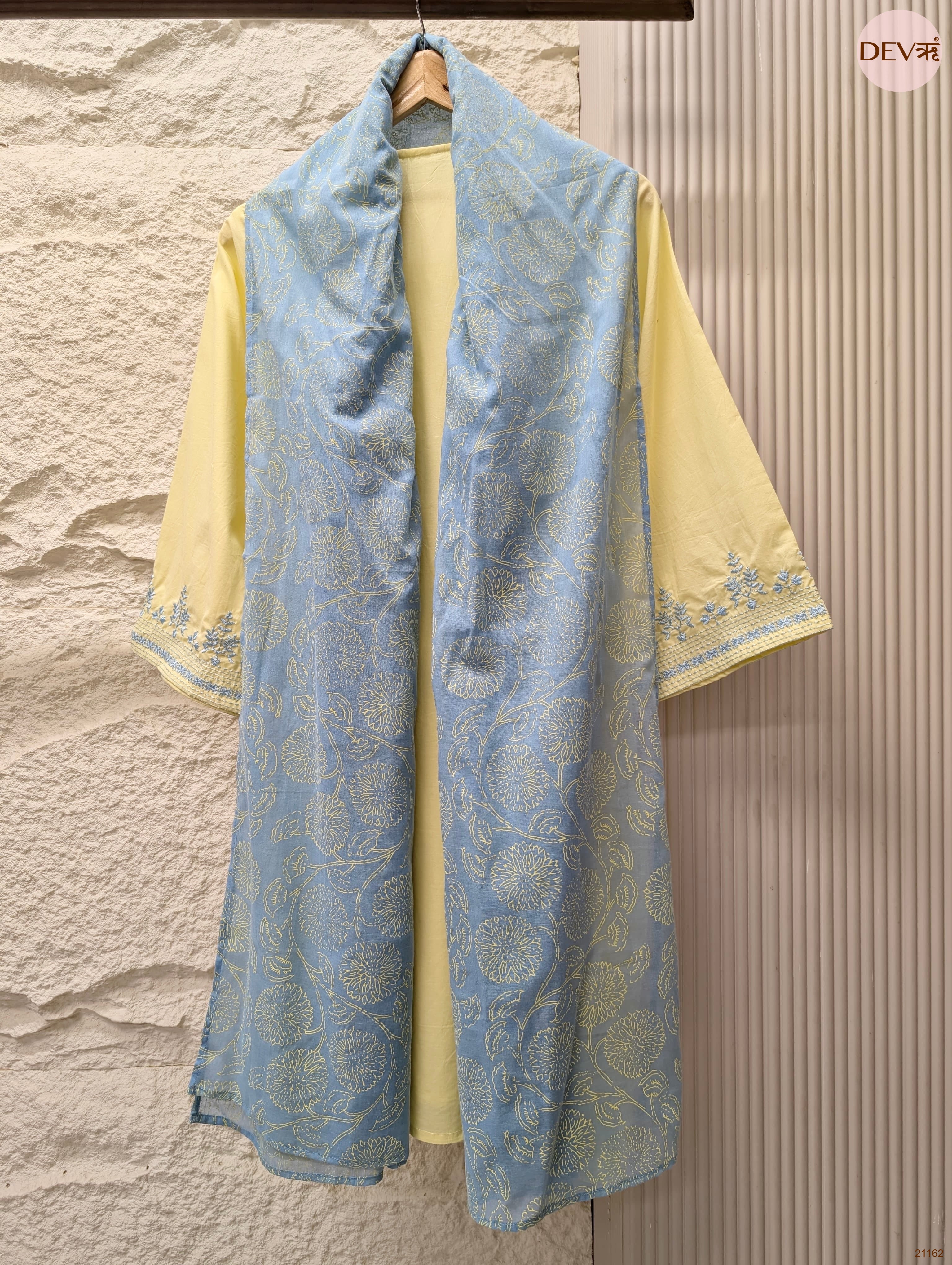 Gulnaar Mul Cotton Embroidered Yellow 3-Piece Set (Devri – D.No 21162)