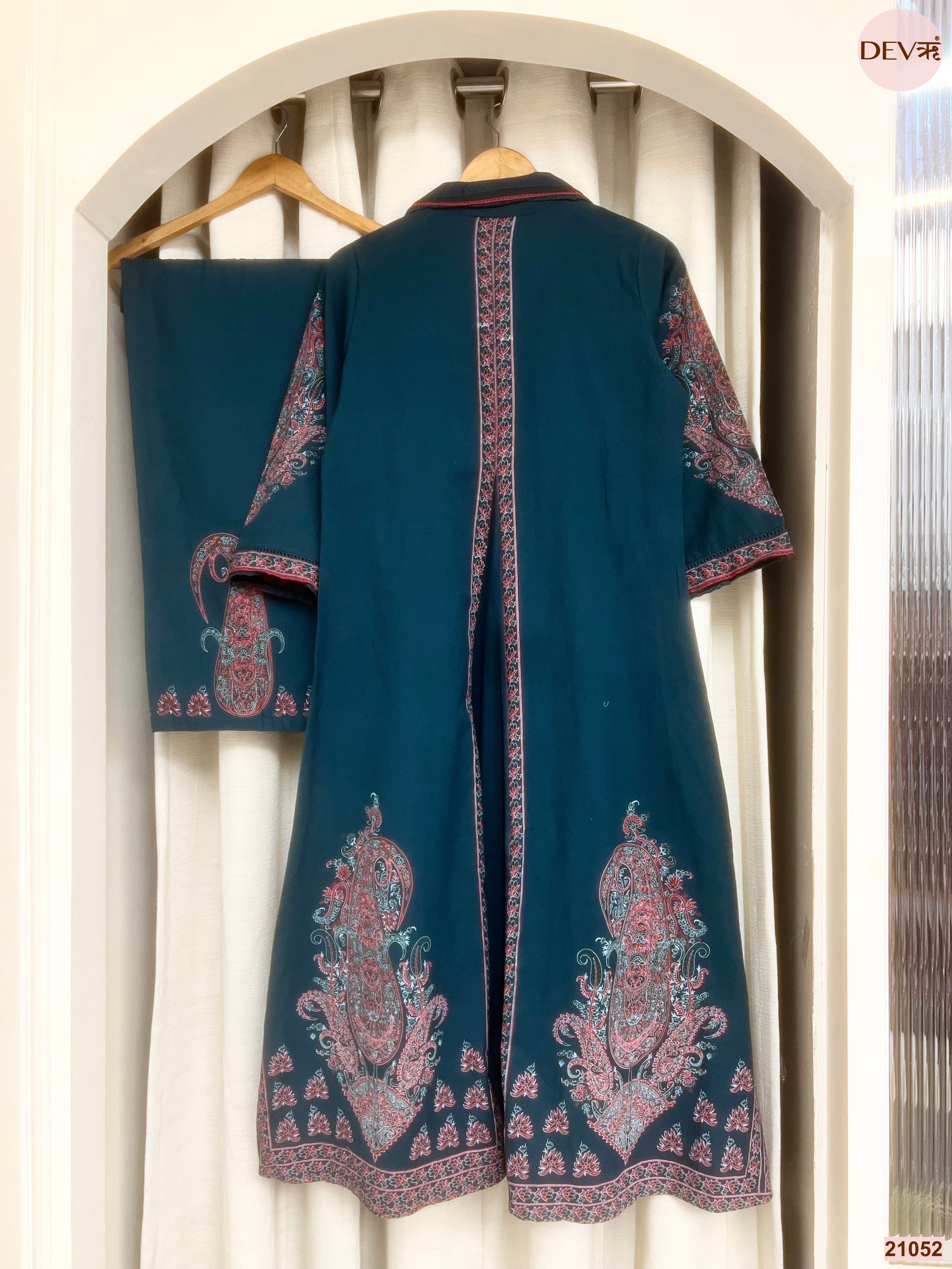 Mehr Cotton Slub Printed Teal 2-Piece Set (Devri – D.No 21052)