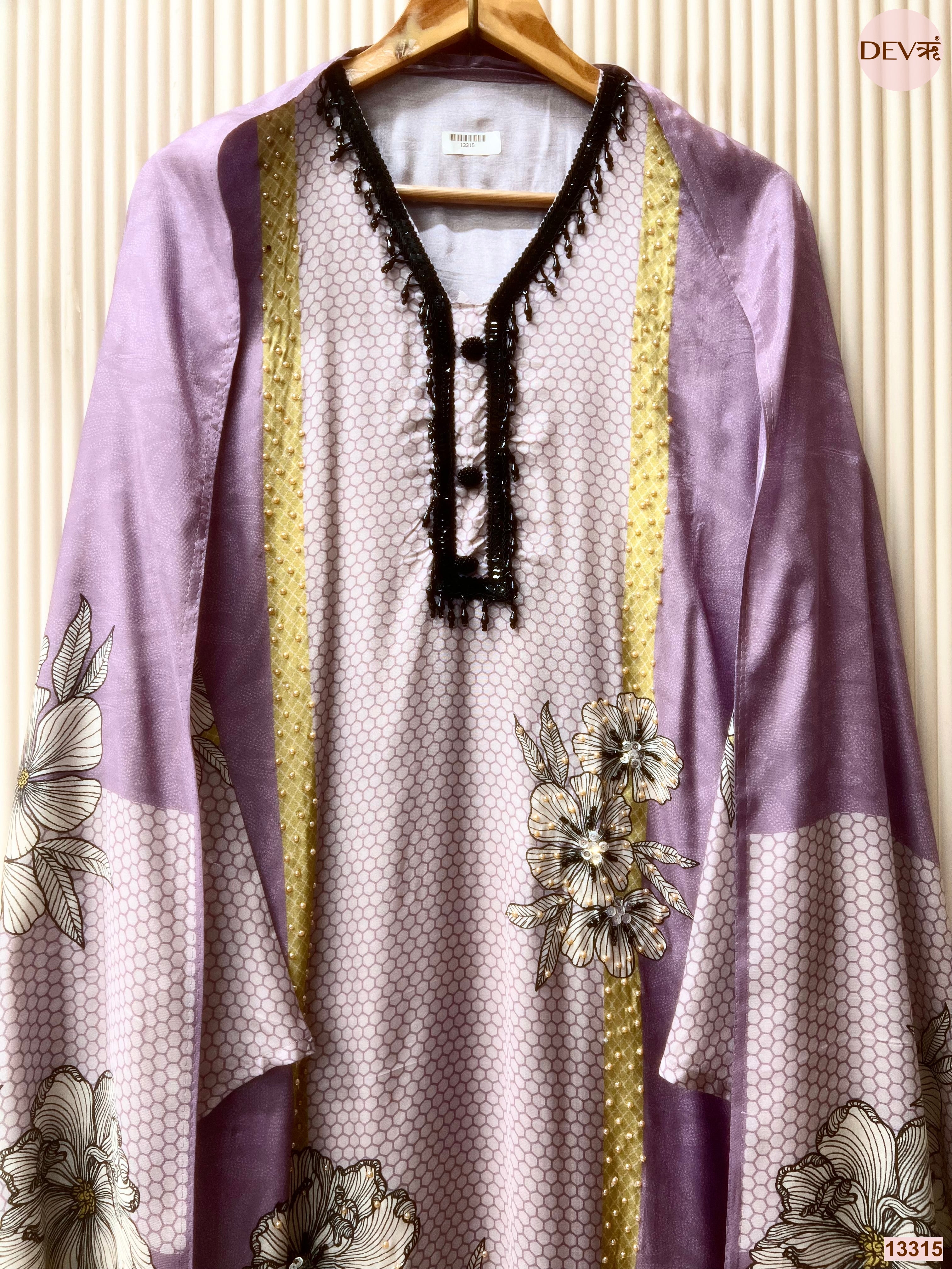Purple Muslin Printed Unstitched 3-Piece Suit (Devri – D.No 13315)