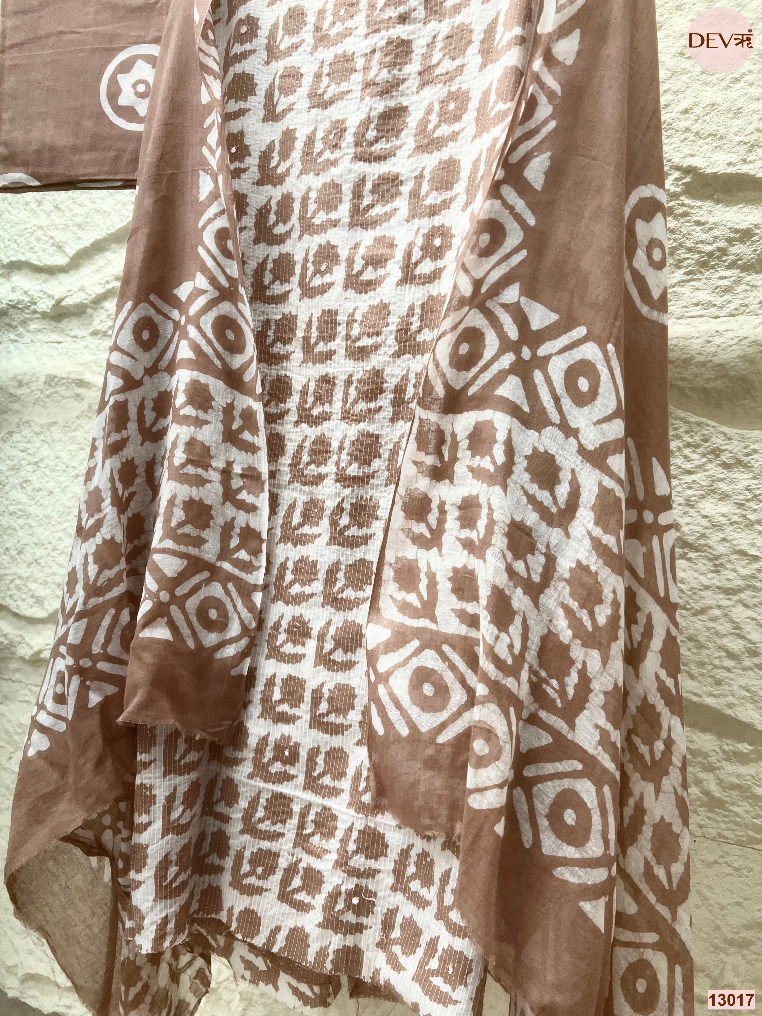 Brown Cotton Printed Unstitched 3-Piece Suit (Devri – D.No 13017)