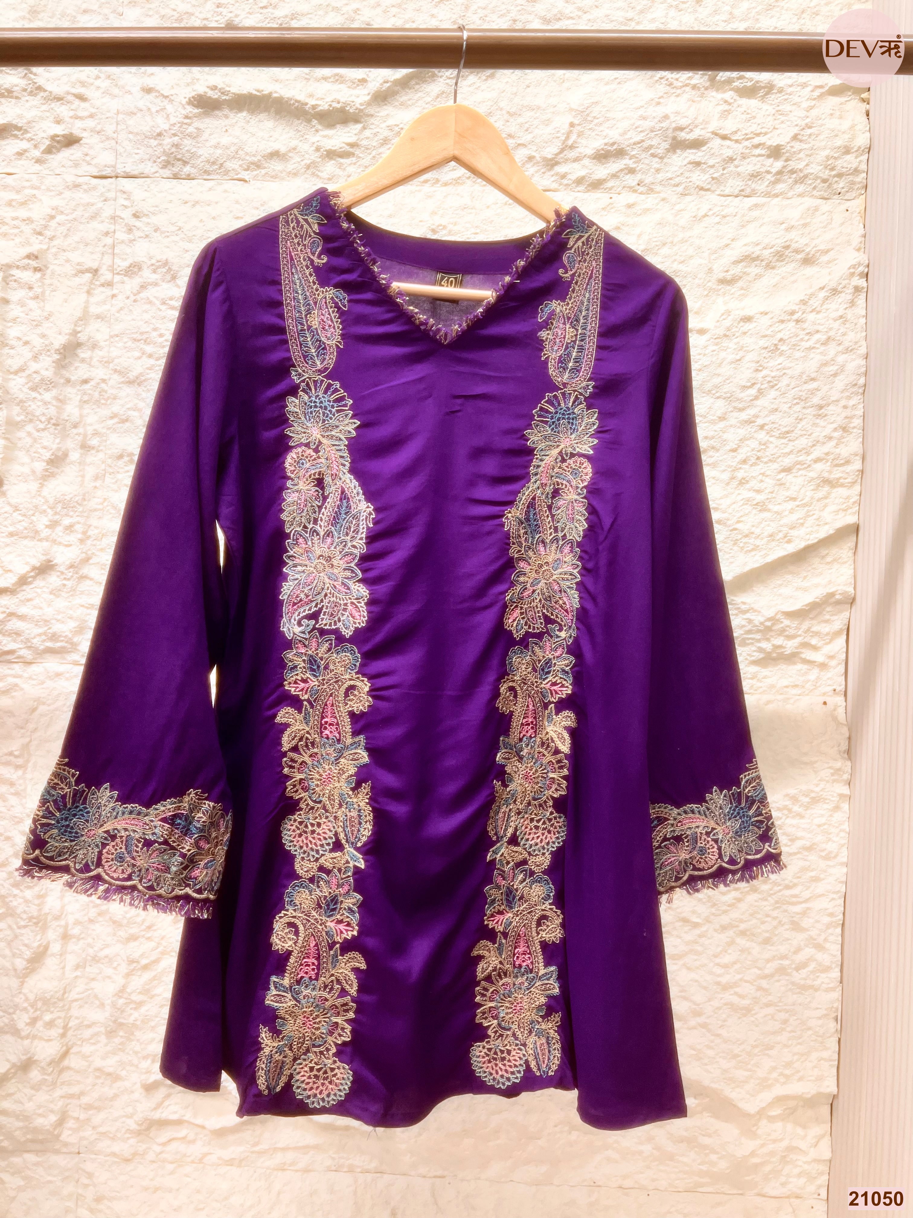 Zareen German Reyon Embroidered Purple 2-Piece Set (Devri – D.No 21050)