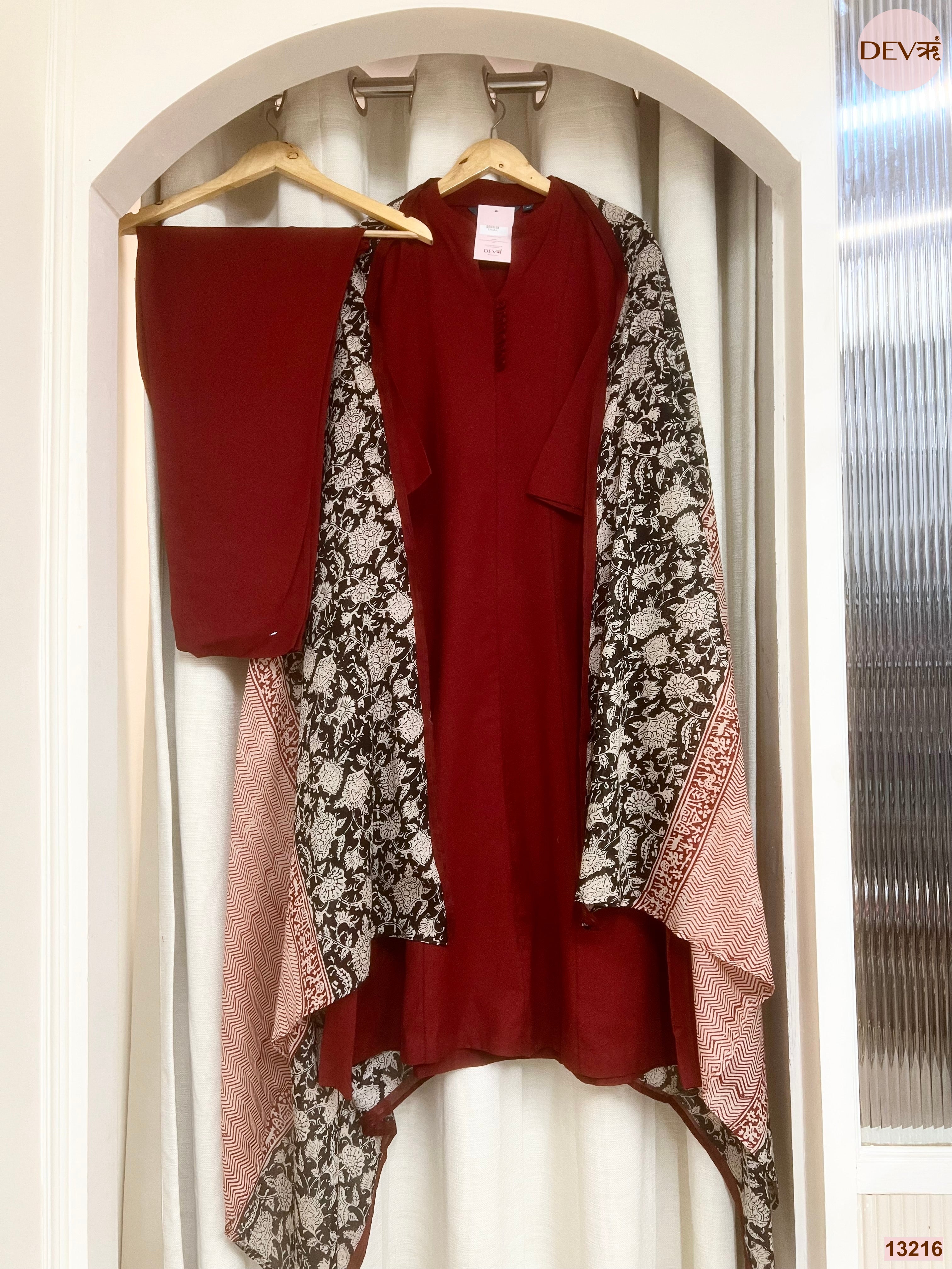 Gulnaar Pure Cotton Printed Maroon 3-Piece Set (Devri – D.No 13216)