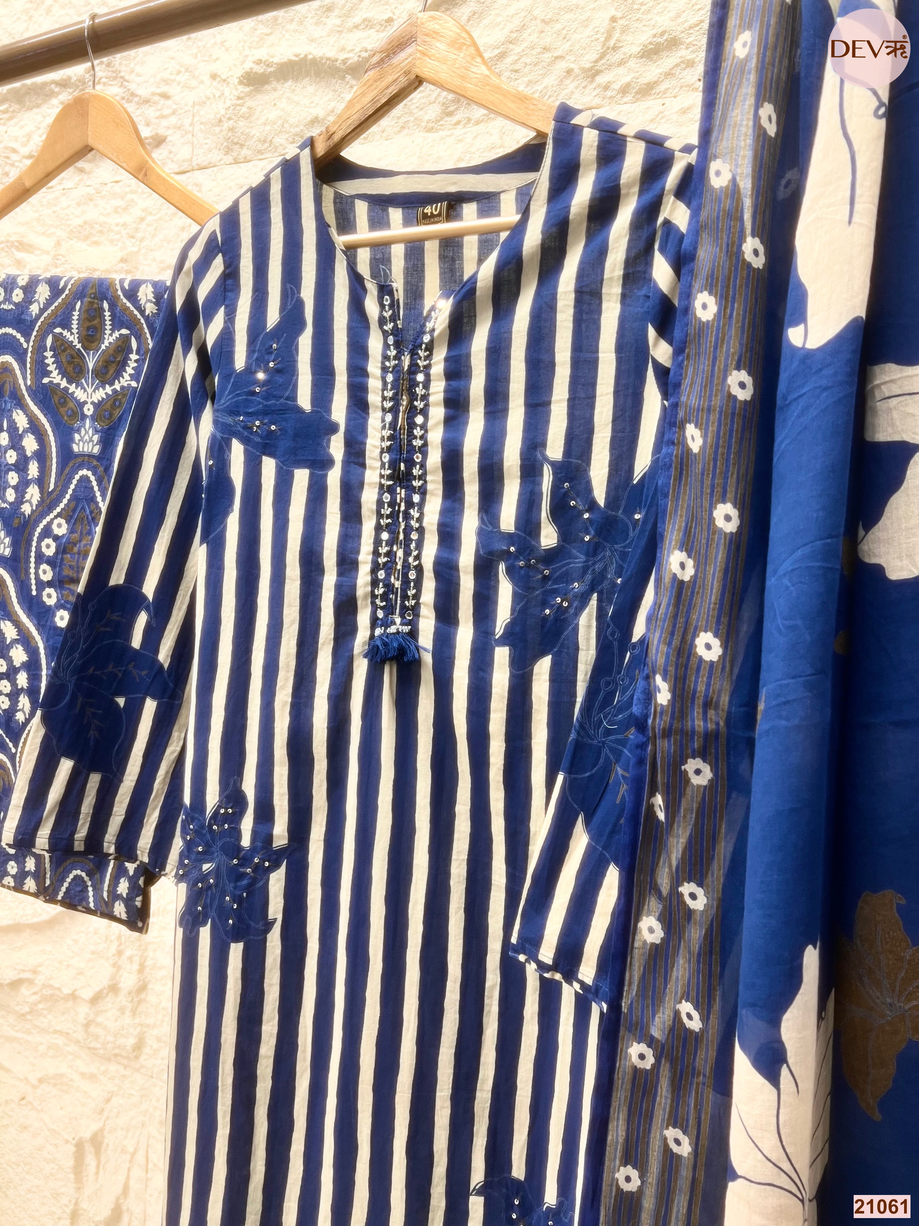 Neelambara Cotton Printed Blue 3-Piece Set (Devri – D.No 21061)