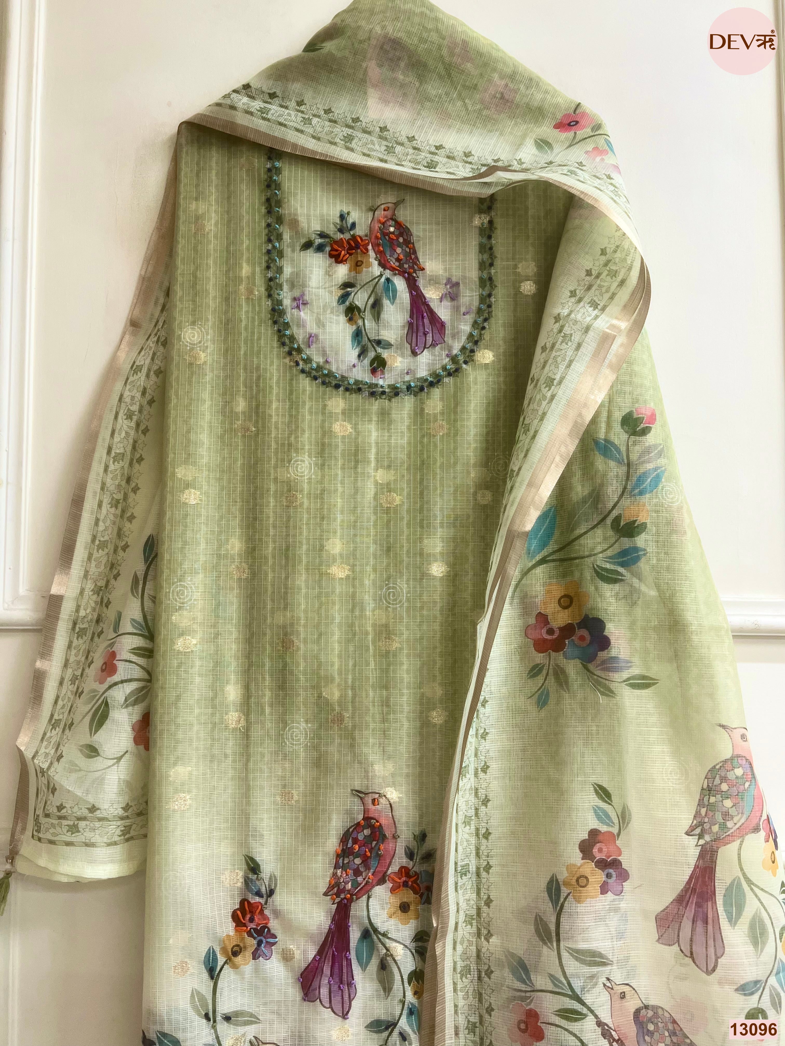 Green Kota Printed Unstitched 3-Piece Suit (Devri – D.No 13096)