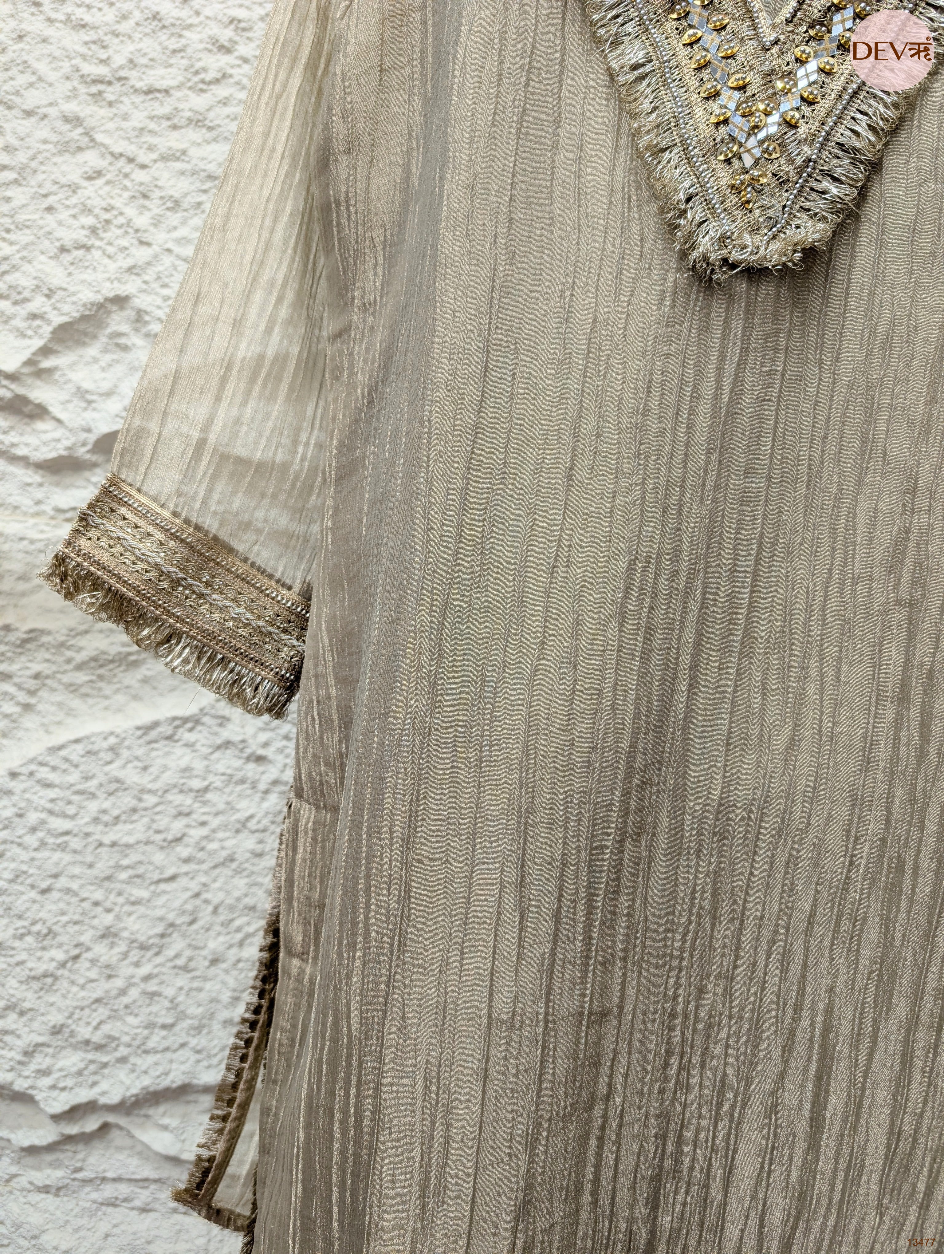 Zareen Tissue Crush Embroidered Beige 3-Piece Set (Devri – D.No 13477)