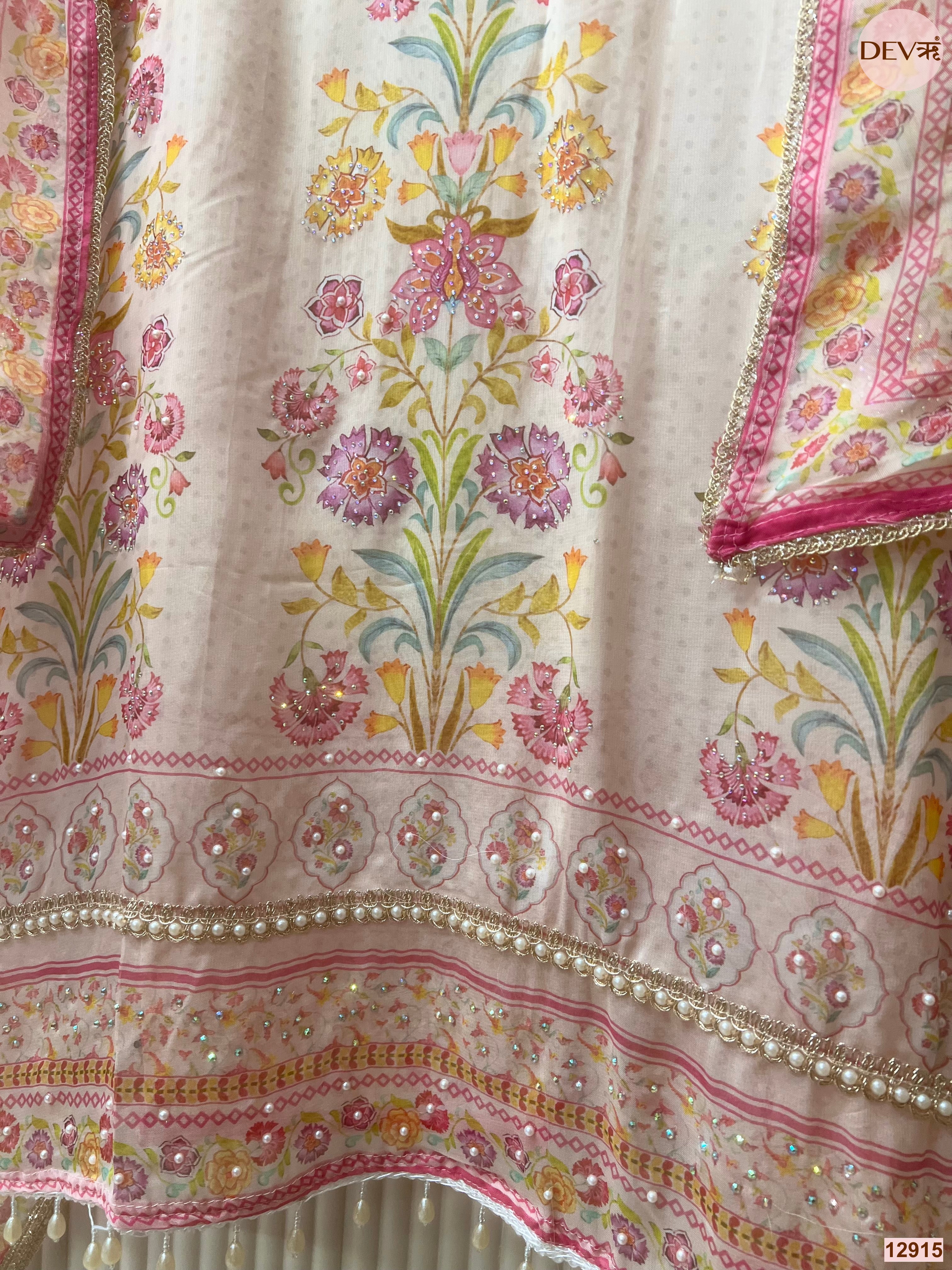 Pink Organza Printed Unstitched 3-Piece Suit (Devri – D.No 12915)