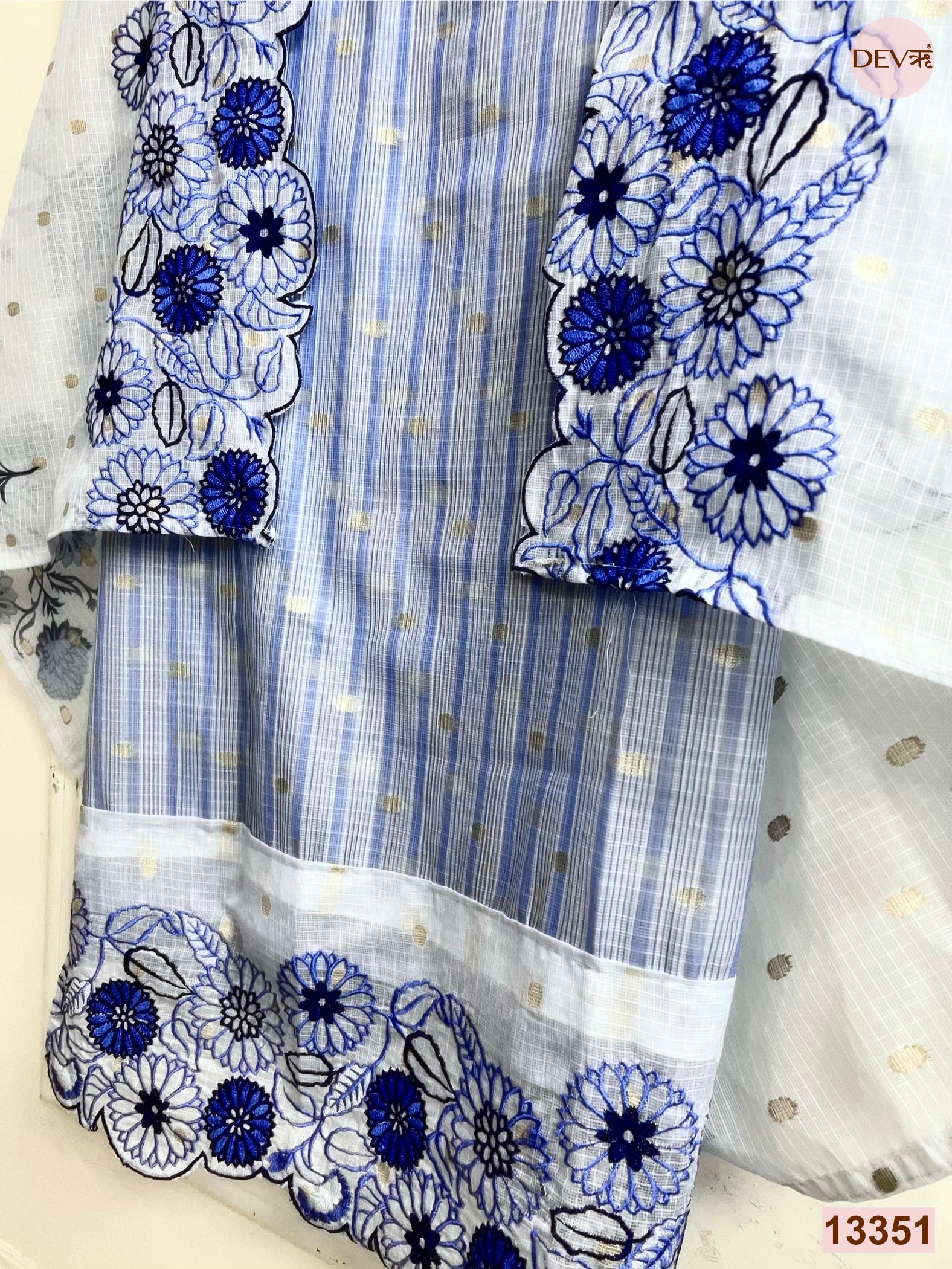 Blue Zari Kota Printed Unstitched 3-Piece Suit (Devri – D.No 13351)